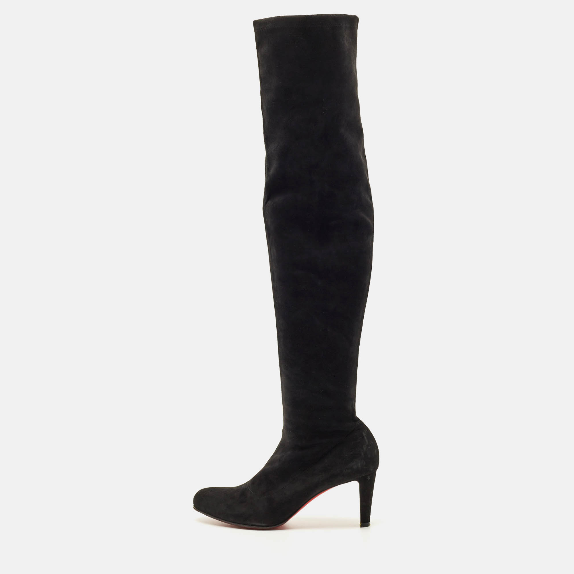 Pre-owned Christian Louboutin Black Suede Riding Over The Knee Length Boots Size 40.5