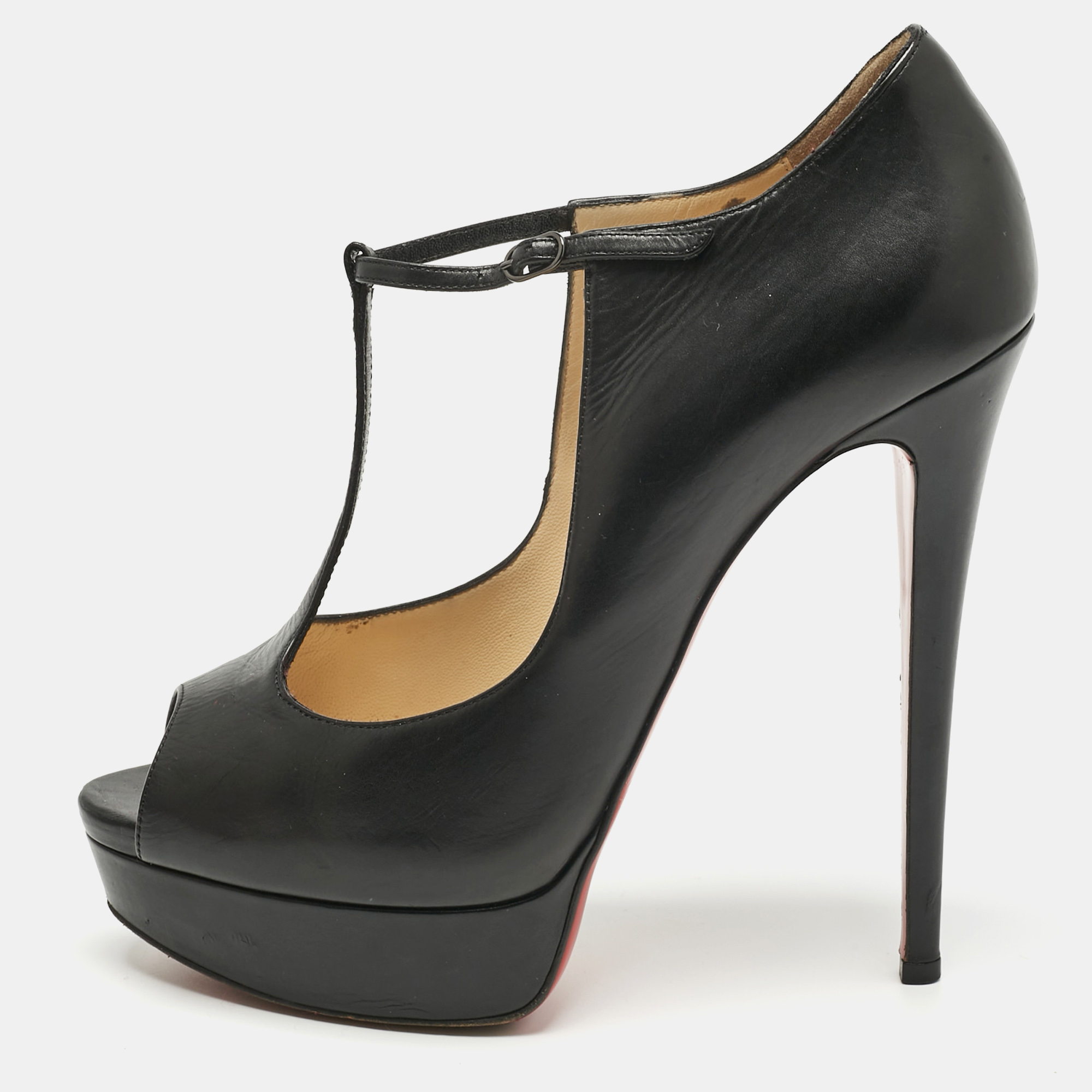

Christian Louboutin Black Leather jilopa Mary Jane Pumps Size