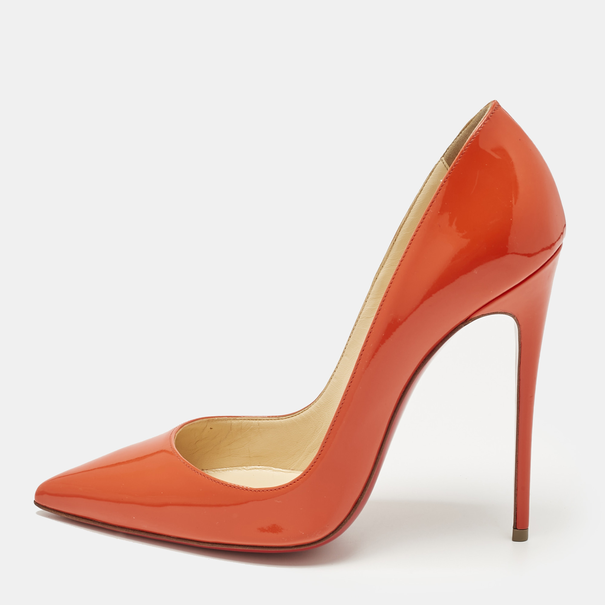 

Christian Louboutin Orange Patent Leather So Kate Pumps Size
