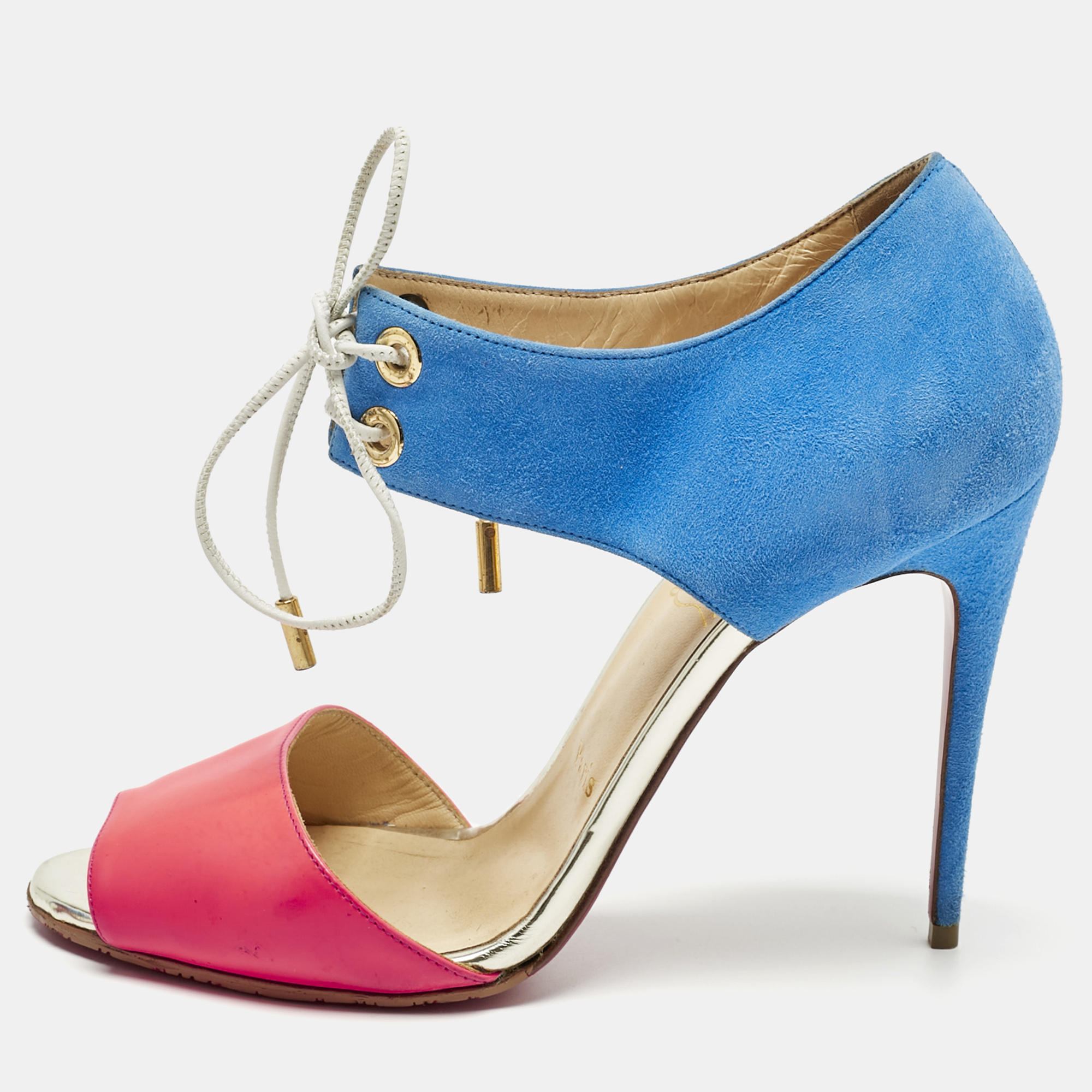 

Christian Louboutin Two Tone Patent Leather and Suede Mayerling Sandals Size, Blue