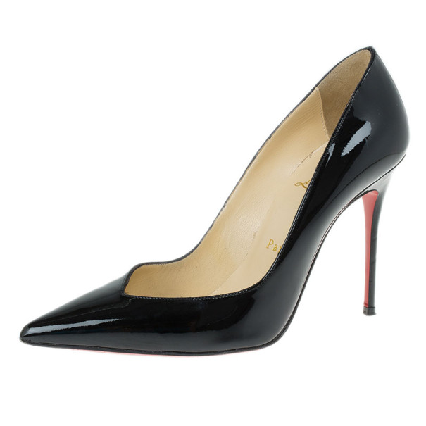 Pre Owned Christian Louboutin Black Patent Completa Pointed Toe Pumps Size 37