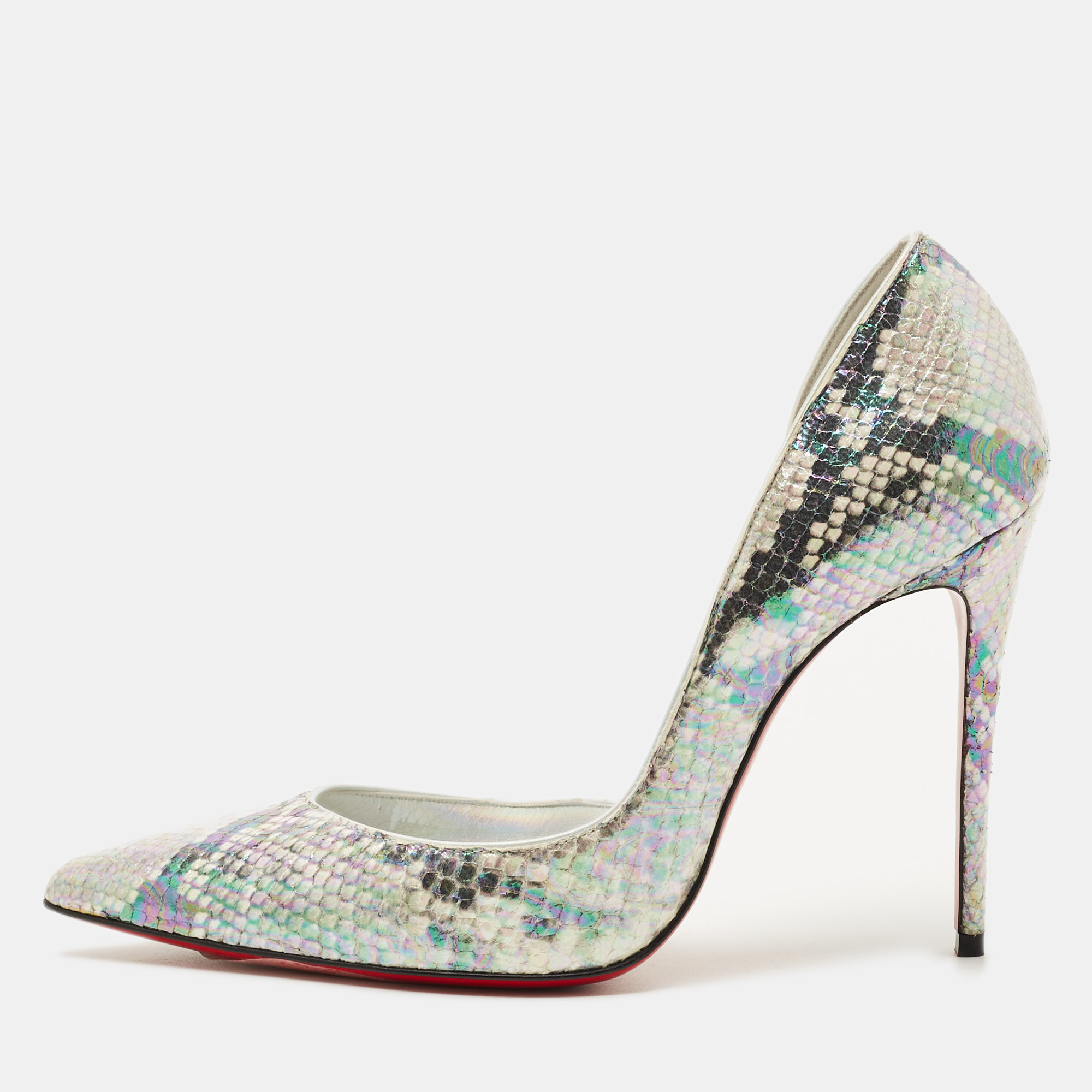 Pre-owned Christian Louboutin Multicolor Python Embossed Leather Iriza D'orsay Pumps Size 37.5