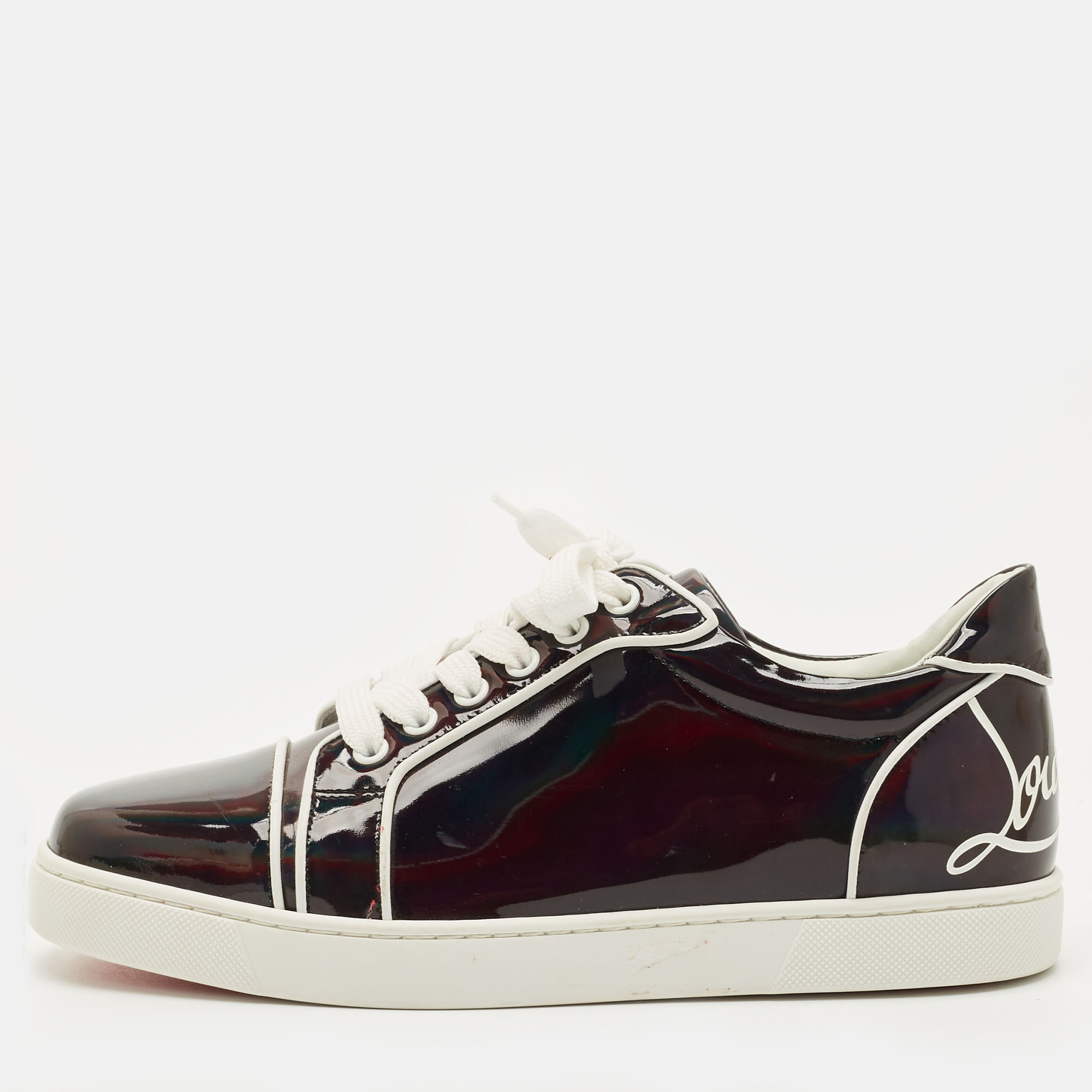Christian Louboutin Black Patent Leather Fun Vieira Low Top Sneakers Size 40