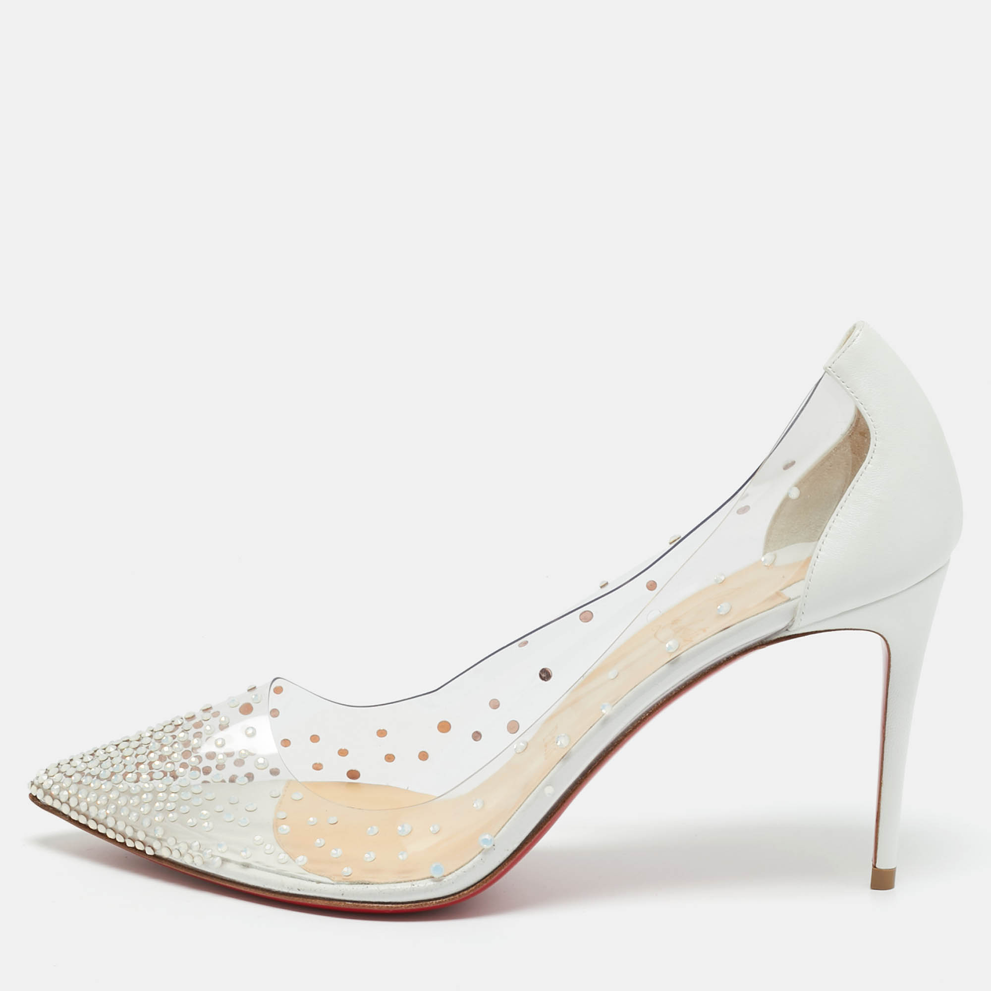Pre-owned Christian Louboutin Transparent Leather And Pvc Follies Strass Pumps Size 39.5
