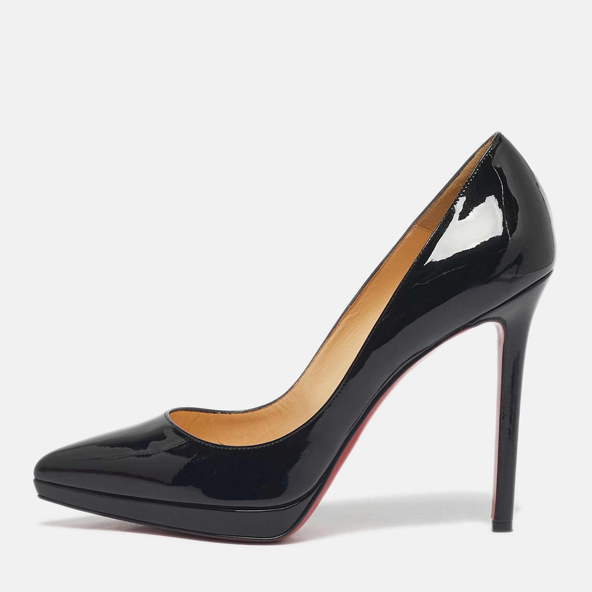 Pre-owned Christian Louboutin Black Patent Leather Pigalle Plato Pointed Toe Pumps Size 39.5