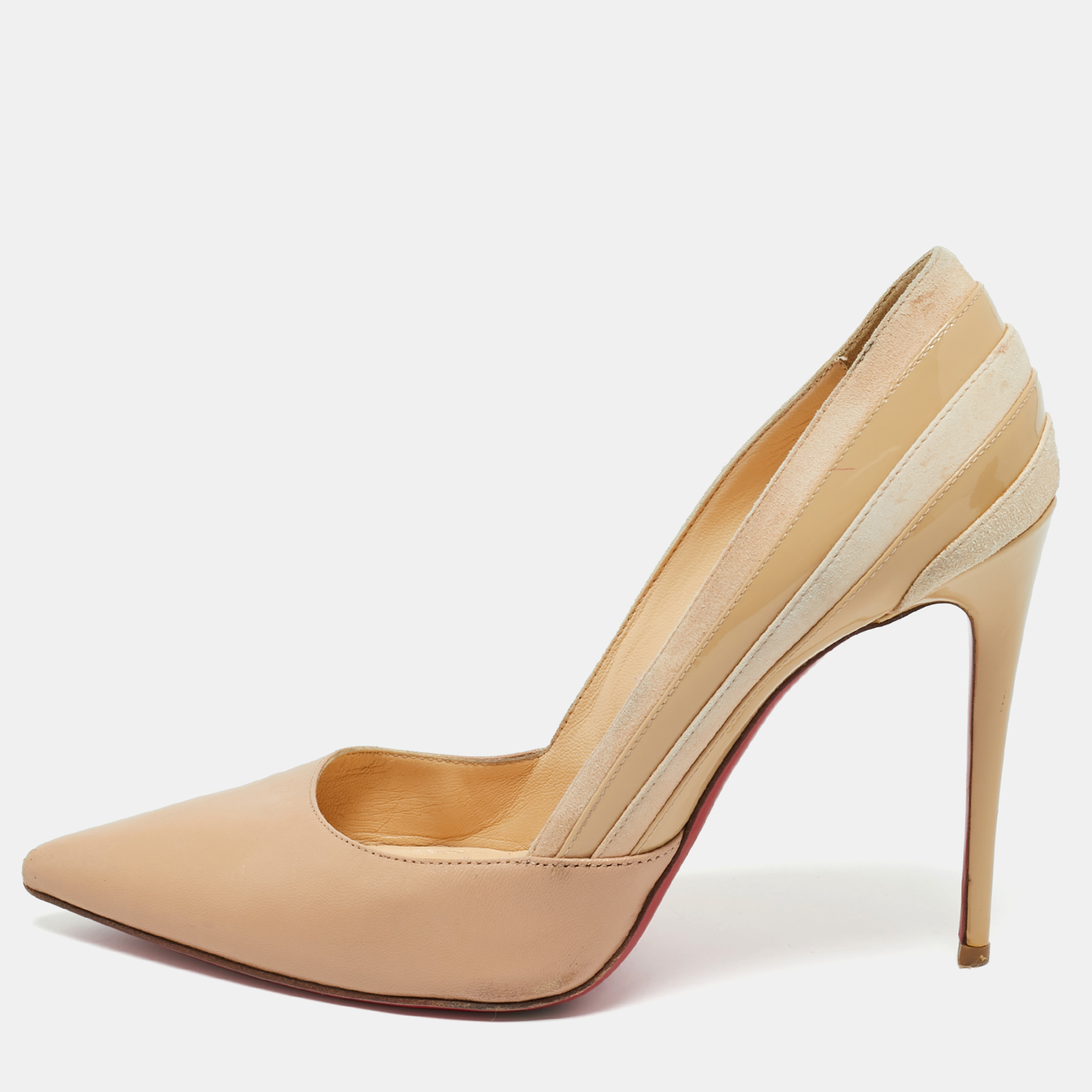 Pre-owned Christian Louboutin Beige Leather And Suede Pointed Toe Pumps Size 38.5 In Sand