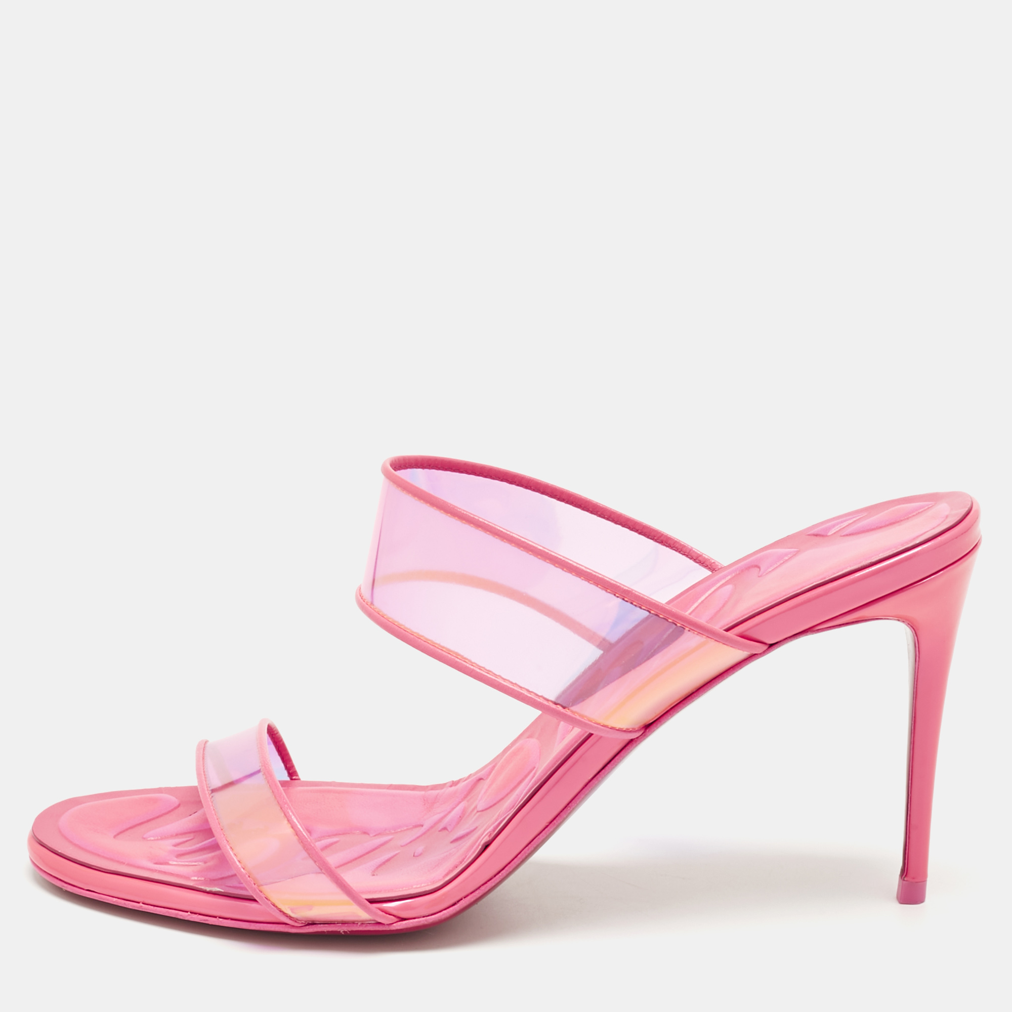 

Christian Louboutin Pink PVC Just Loubi Slide Sandals Size