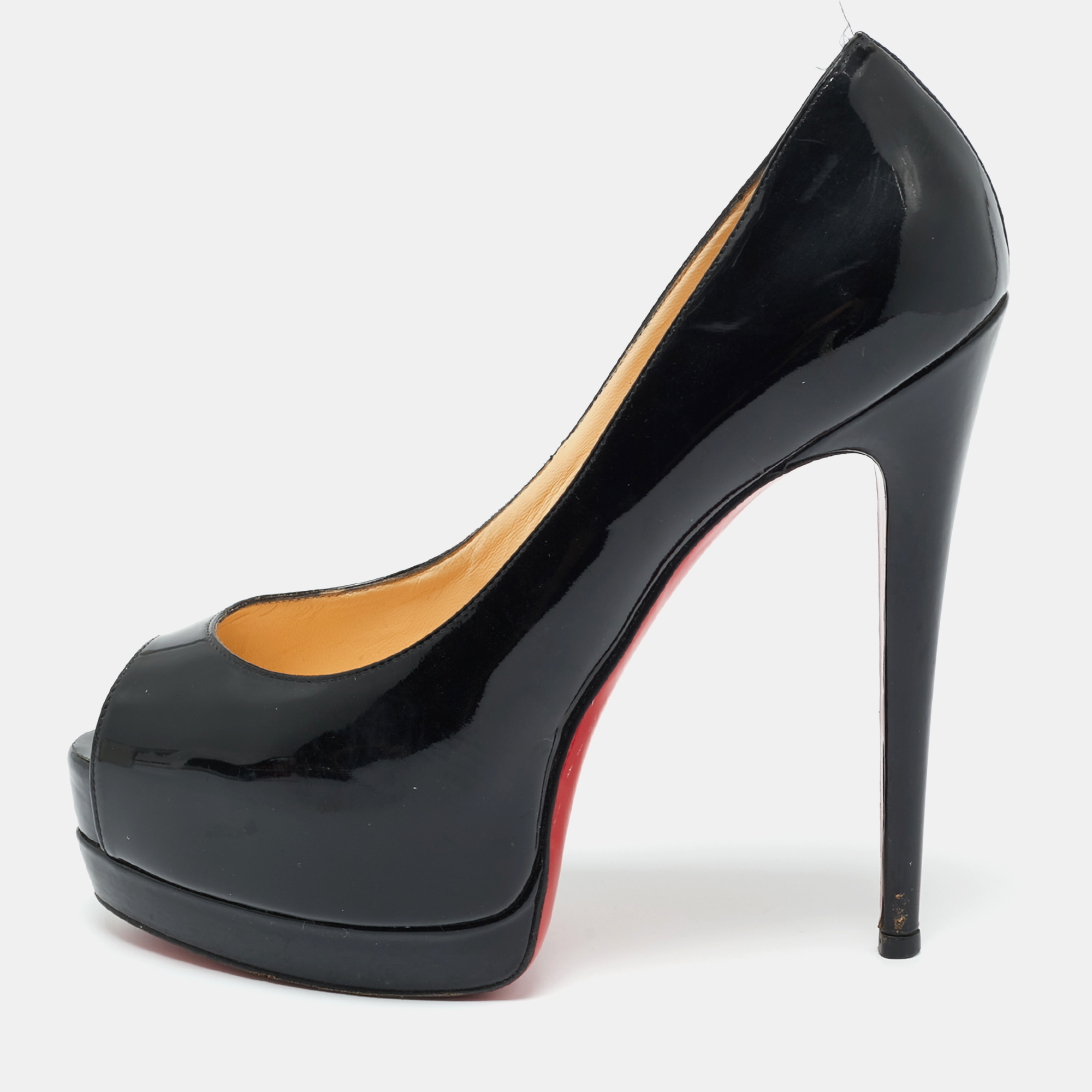 Pre-owned Christian Louboutin Black Patent Leather Very Prive Pumps Size 38.5