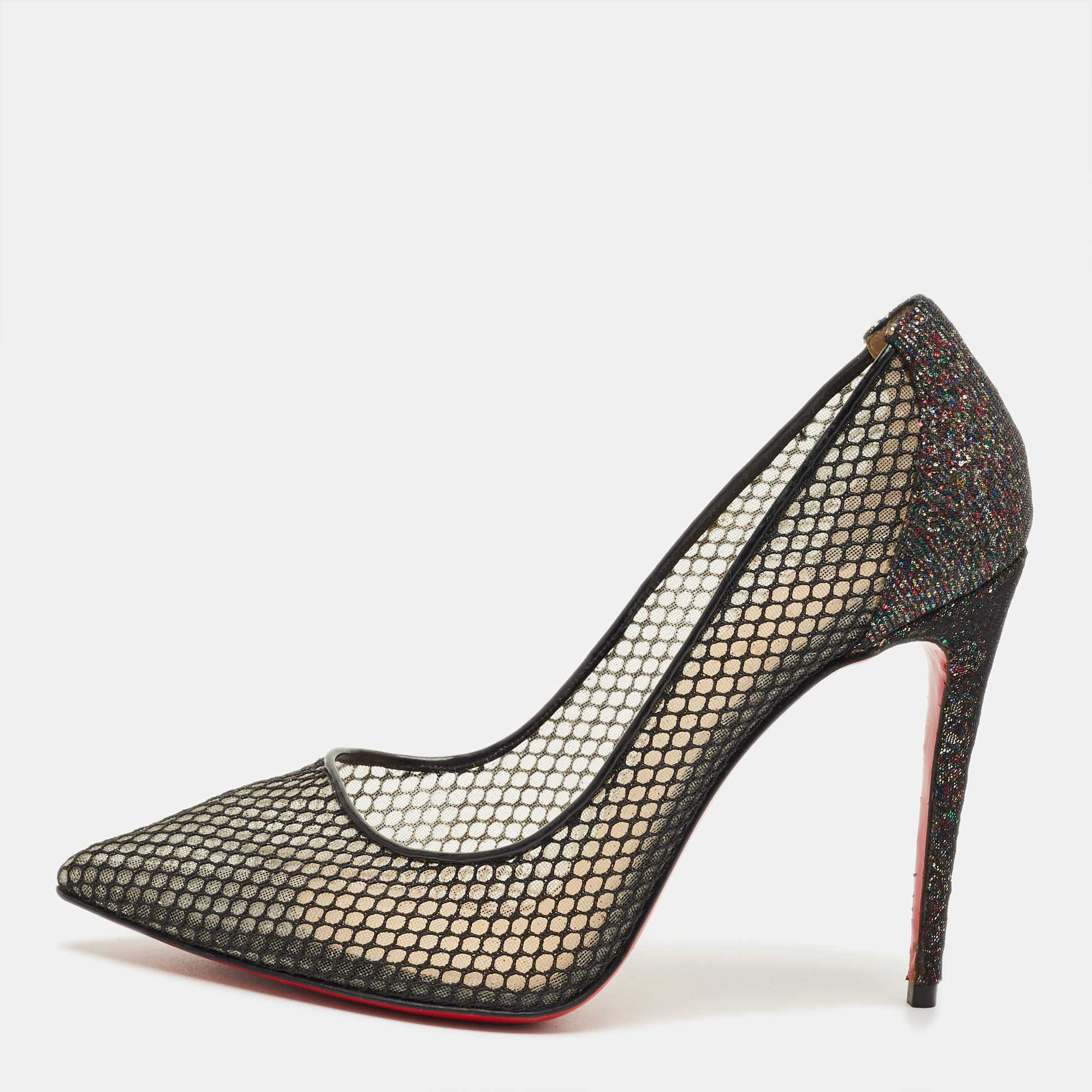 

Christian Louboutin Black Glitter and Lace Follies Pumps Size
