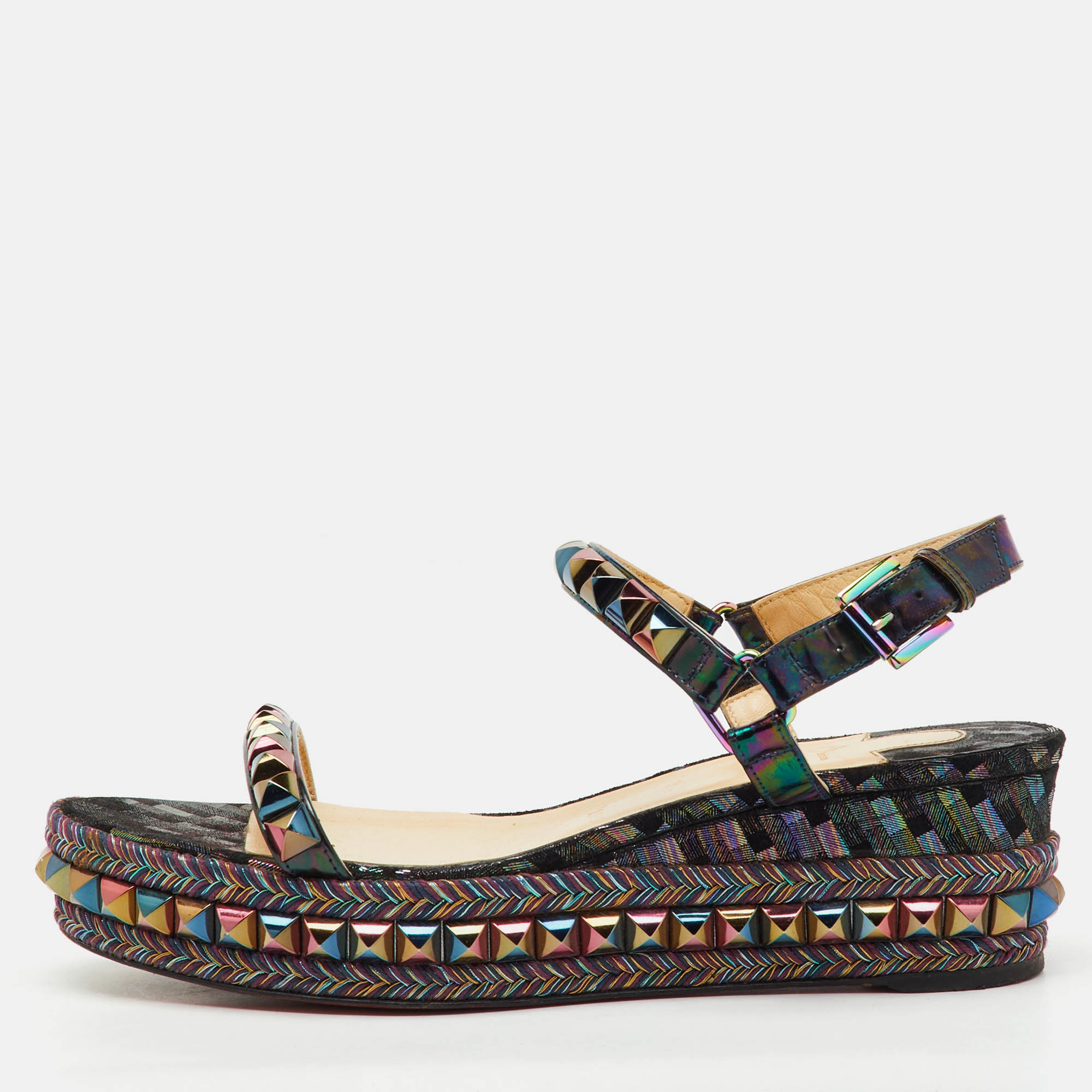 Pre-owned Christian Louboutin Multicolor Patent Leather Cataclou Ankle Strap Platform Sandals Size 39