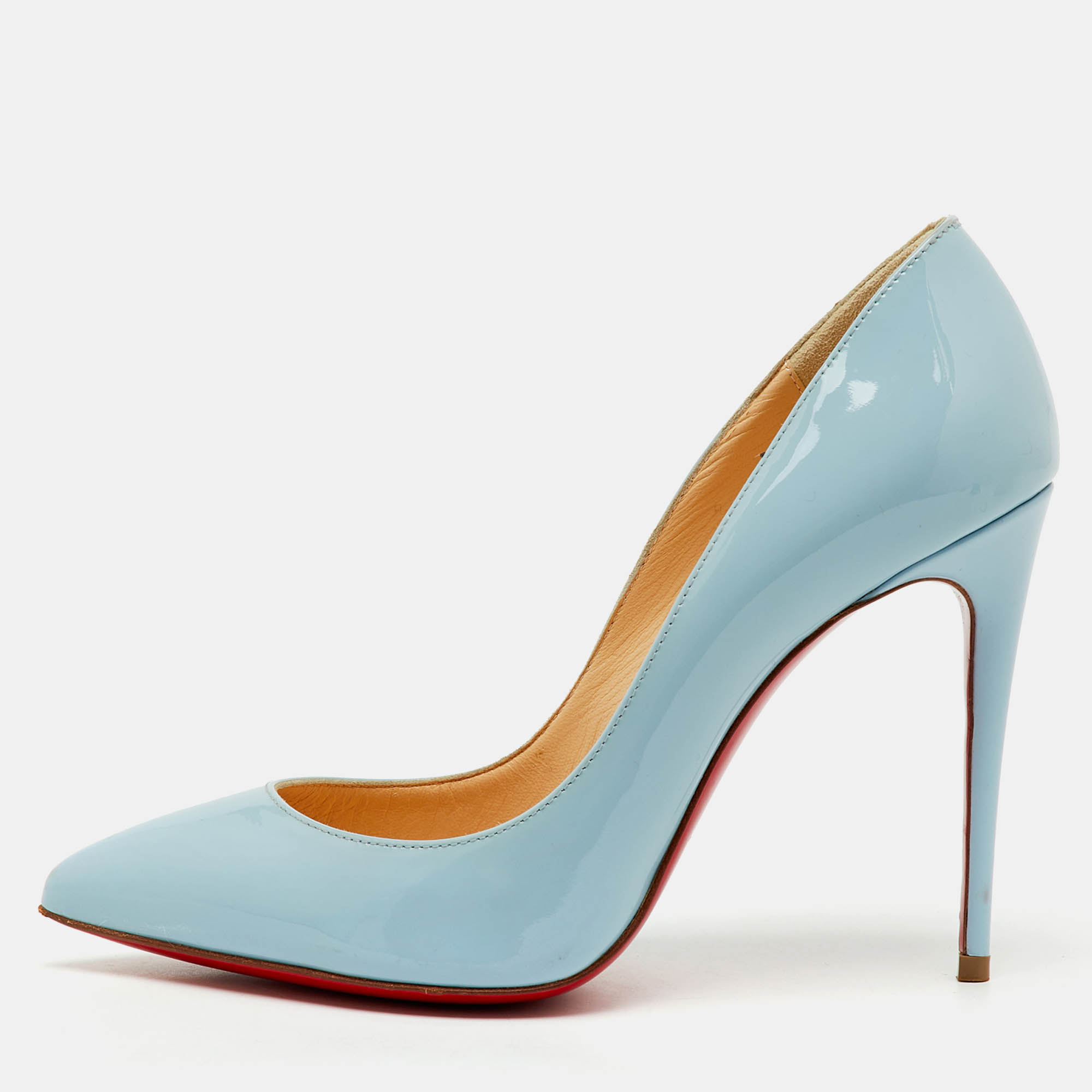 Pre-owned Christian Louboutin Light Blue Patent Leather Pigalle Follies Pumps Size 36