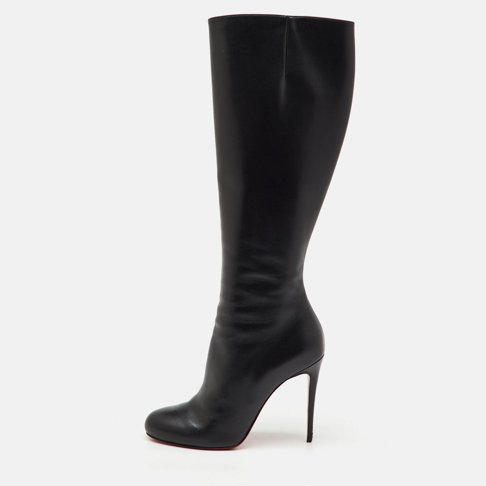 Pre-owned Christian Louboutin Black Leather Botalili Knee Length Boots Size 38