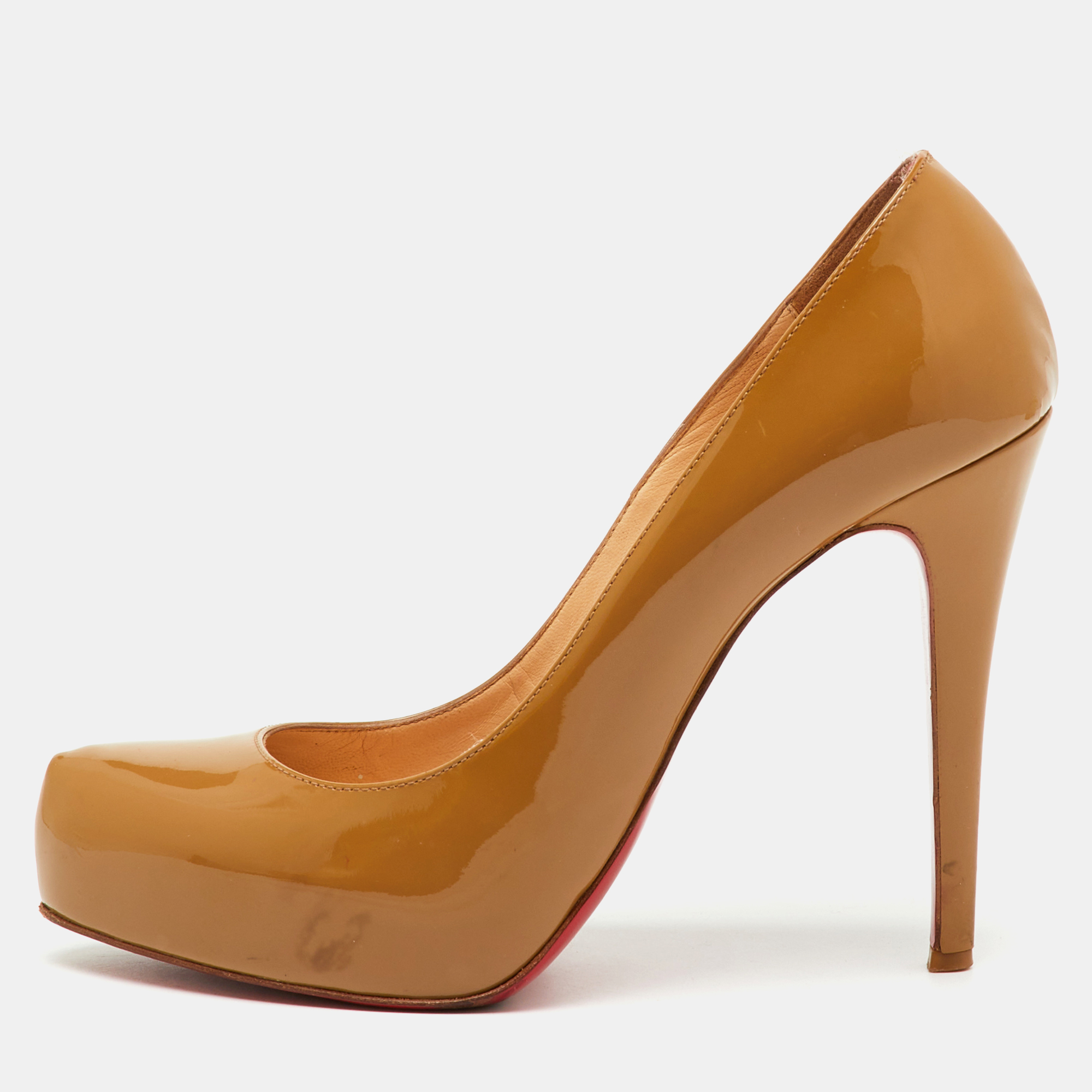 

Christian Louboutin Beige Patent Leather Rolando Platform Pumps Size