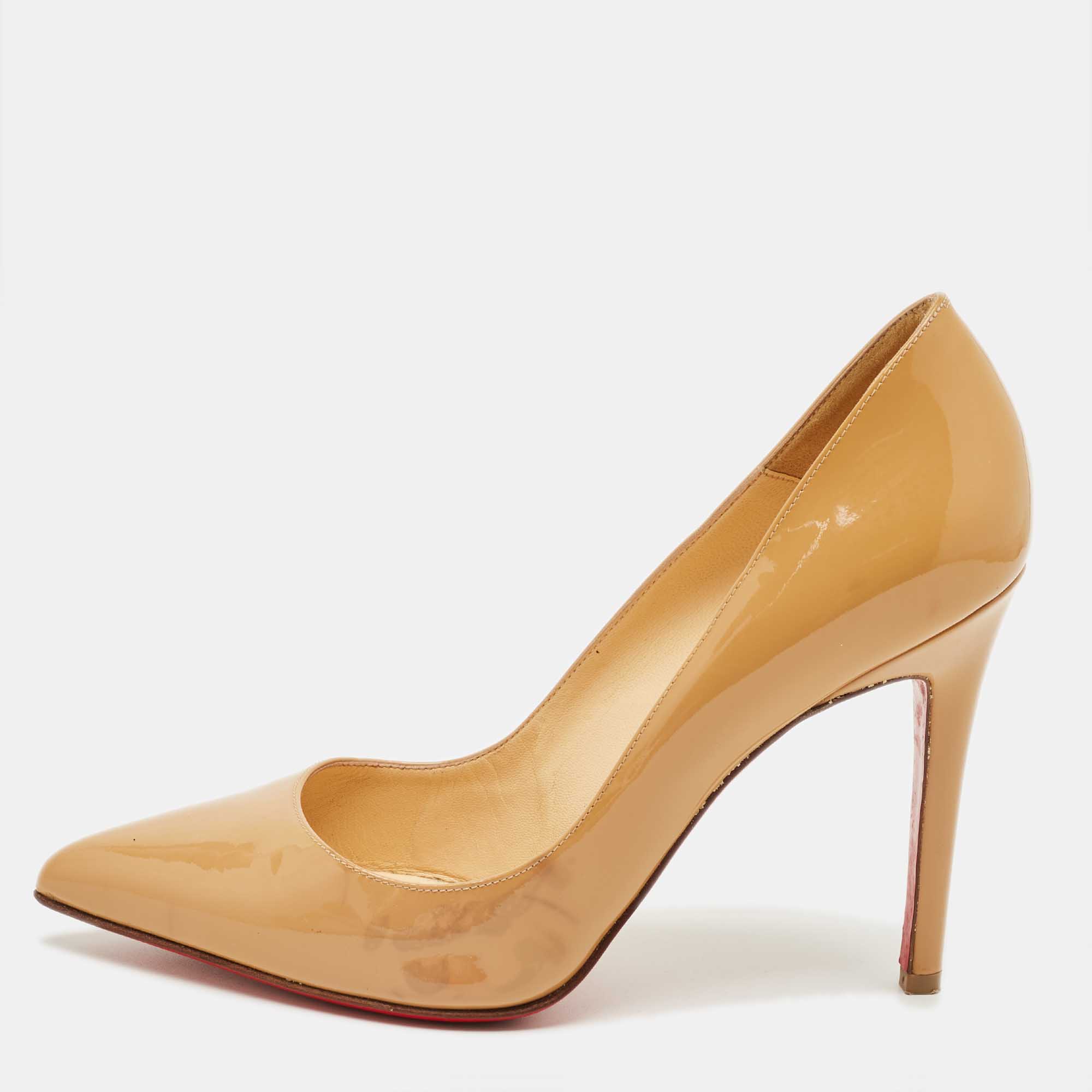 Pre-owned Christian Louboutin Beige Patent Leather Pigalle Pumps Size 37 In Sand