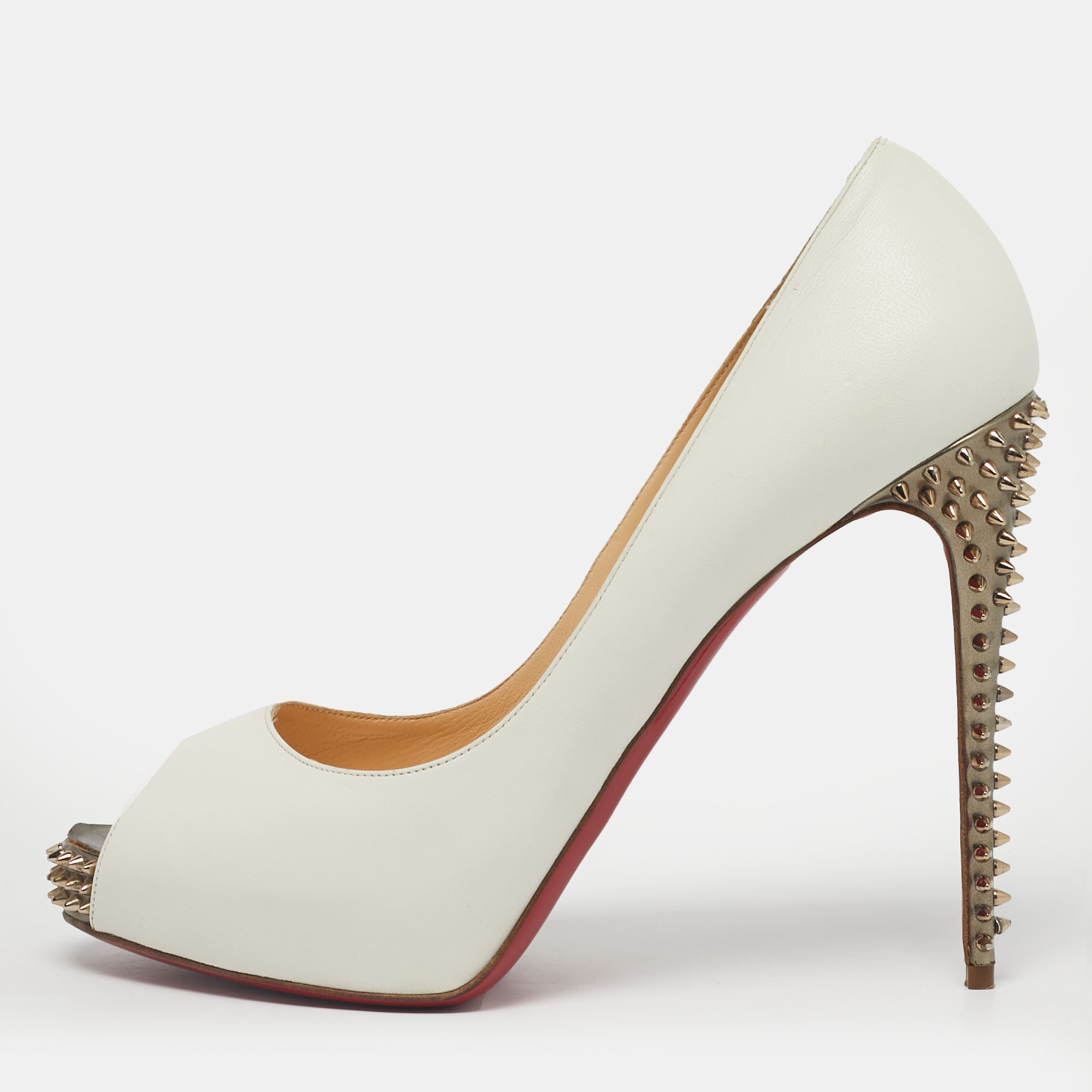 

Christian Louboutin White Leather New Very Prive Peep Toe Pumps Size