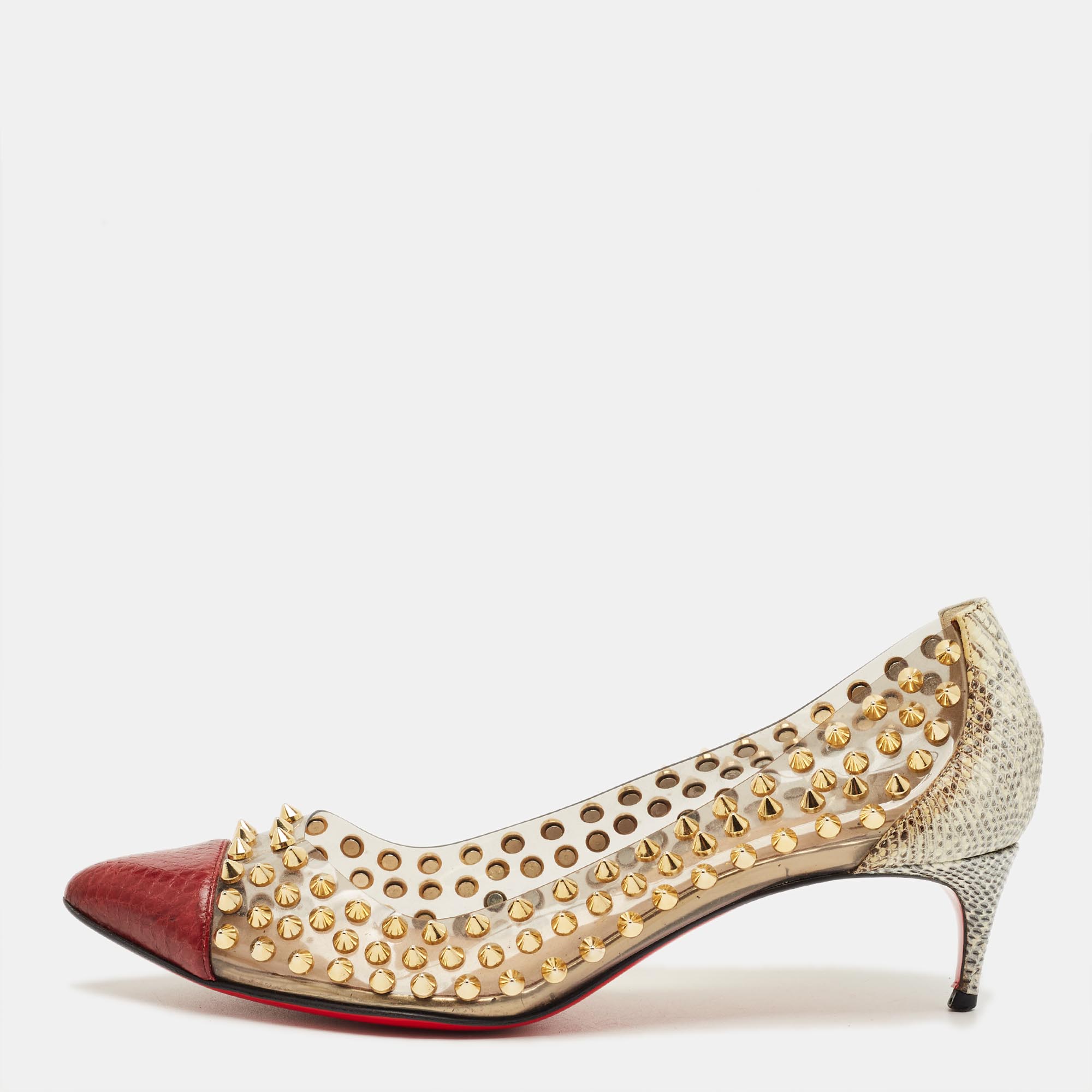 Pre-owned Christian Louboutin Tricolor Karung Leather And Pvc Spike Me Pumps Size 37 In Transparent