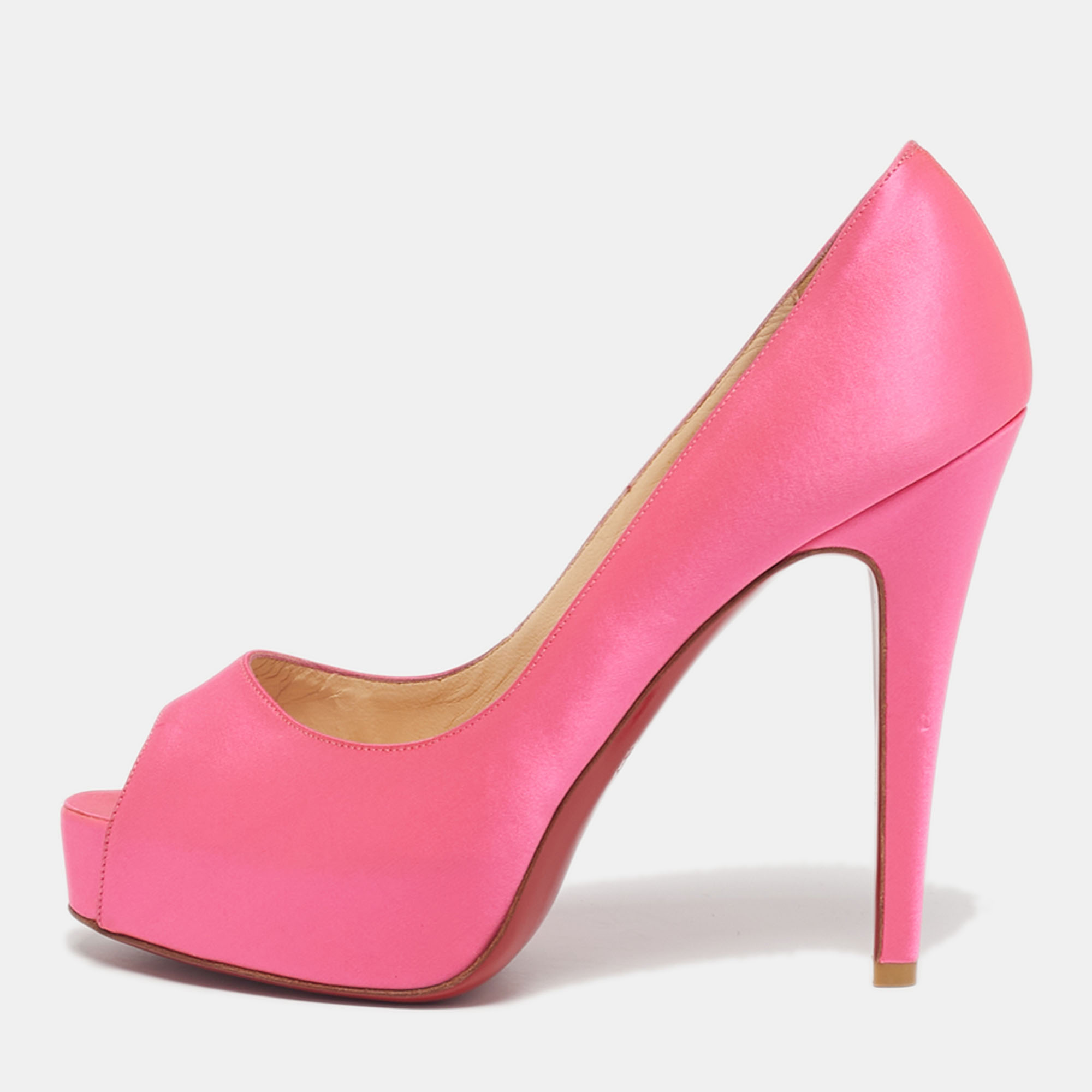 Pre-owned Christian Louboutin Pink Satin Lady Peep Peep Toe Pumps Size 36
