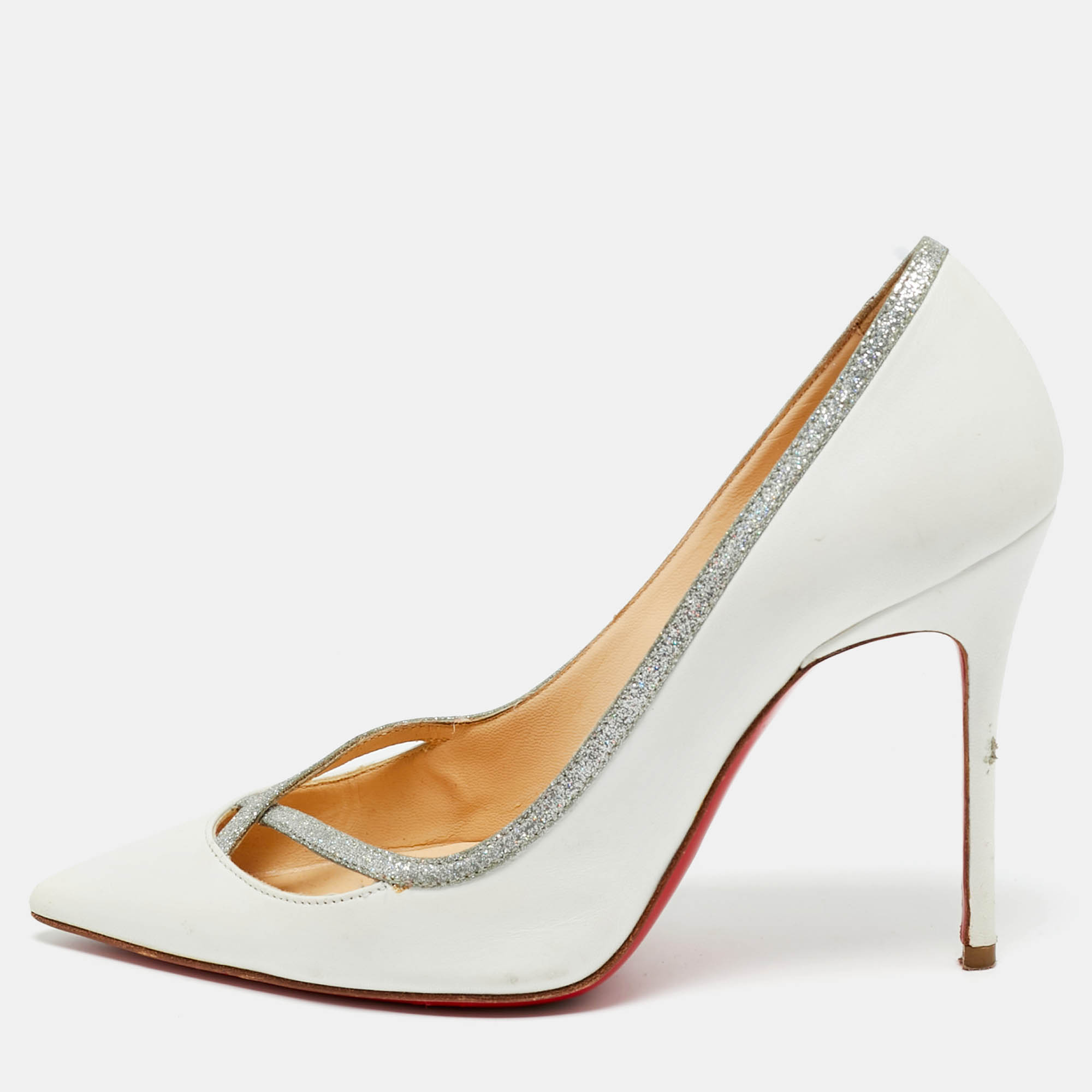 Pre-owned Christian Louboutin White Leather Princess Pumps Size 35