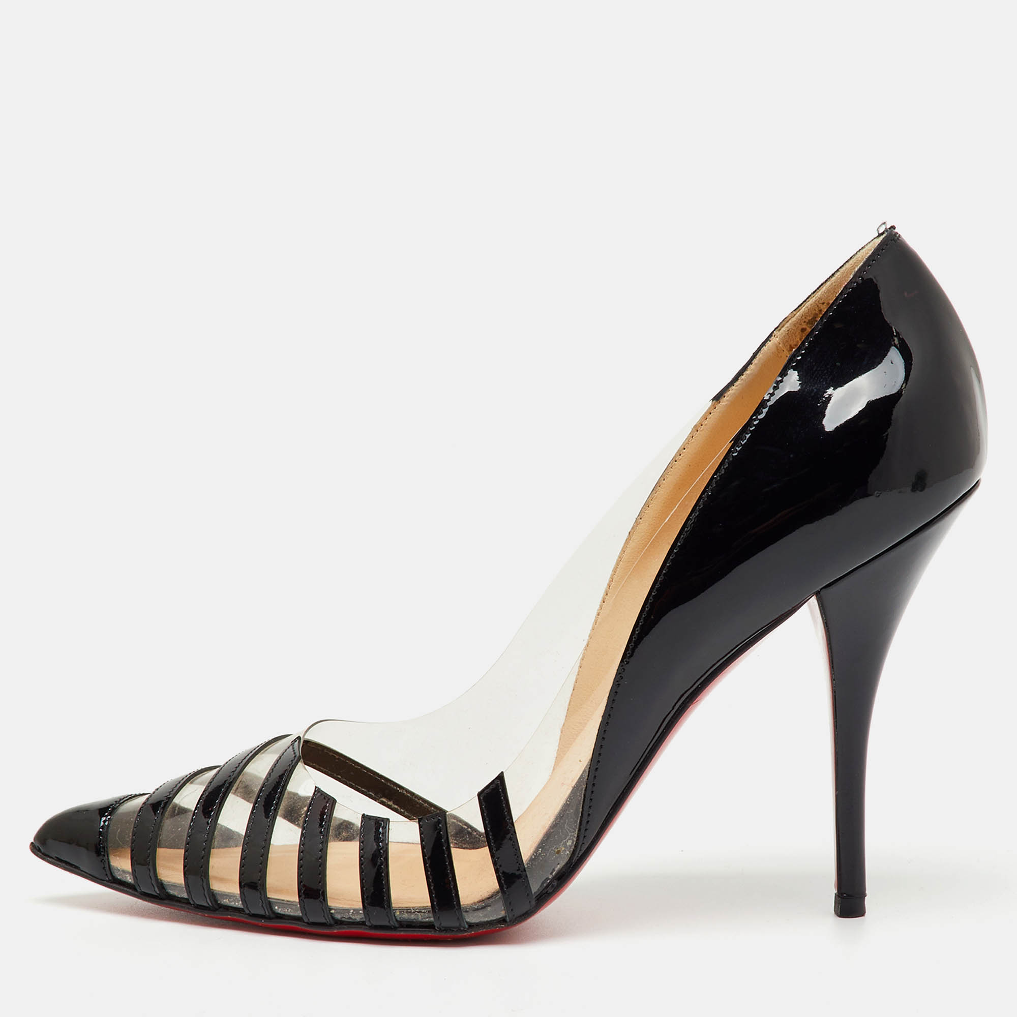 Pre-owned Christian Louboutin Black/transparent Patent Leather And Pvc Pivichic Pumps Size 39