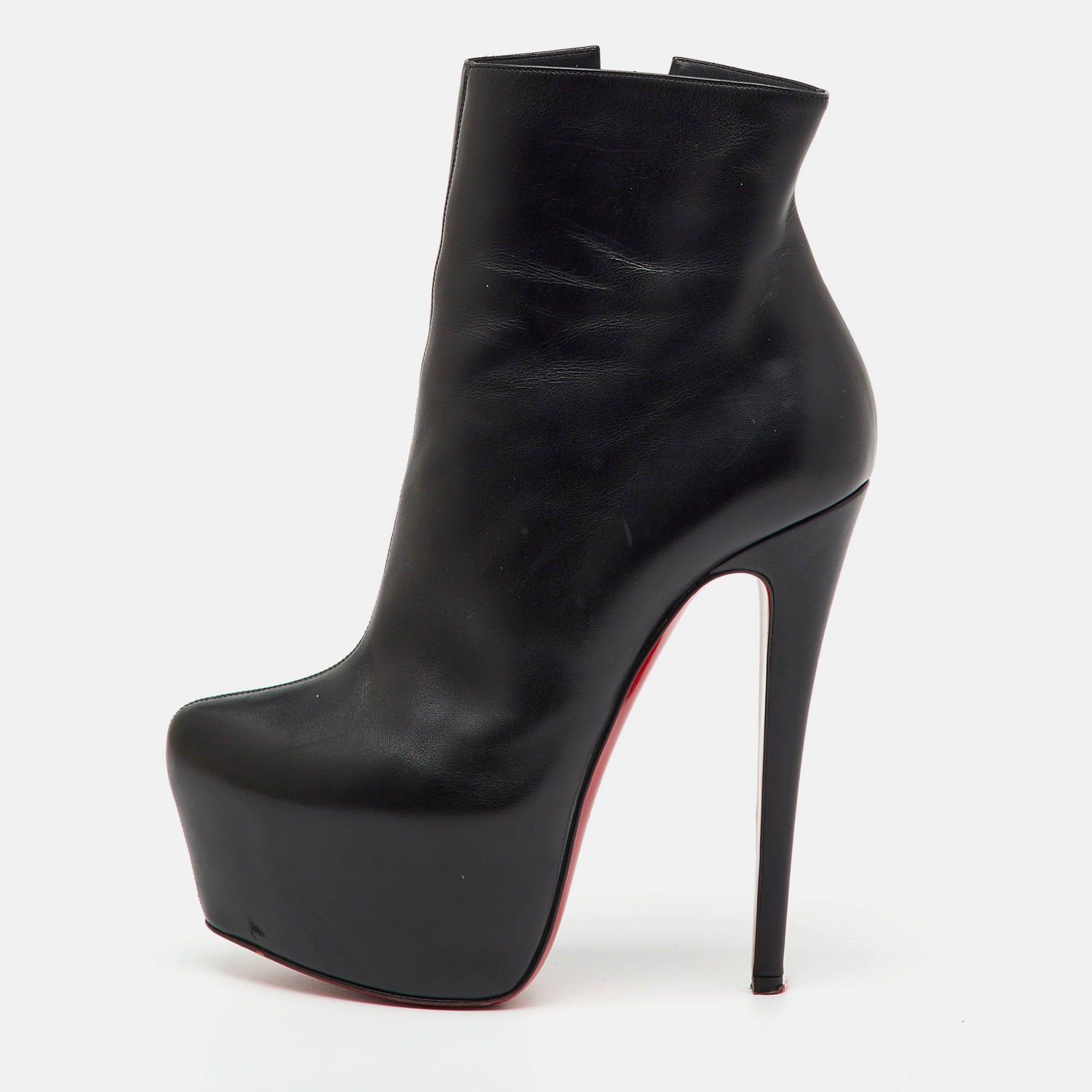 Pre-owned Christian Louboutin Black Leather Lady Daf Ankle Length Platform Boots Size 37