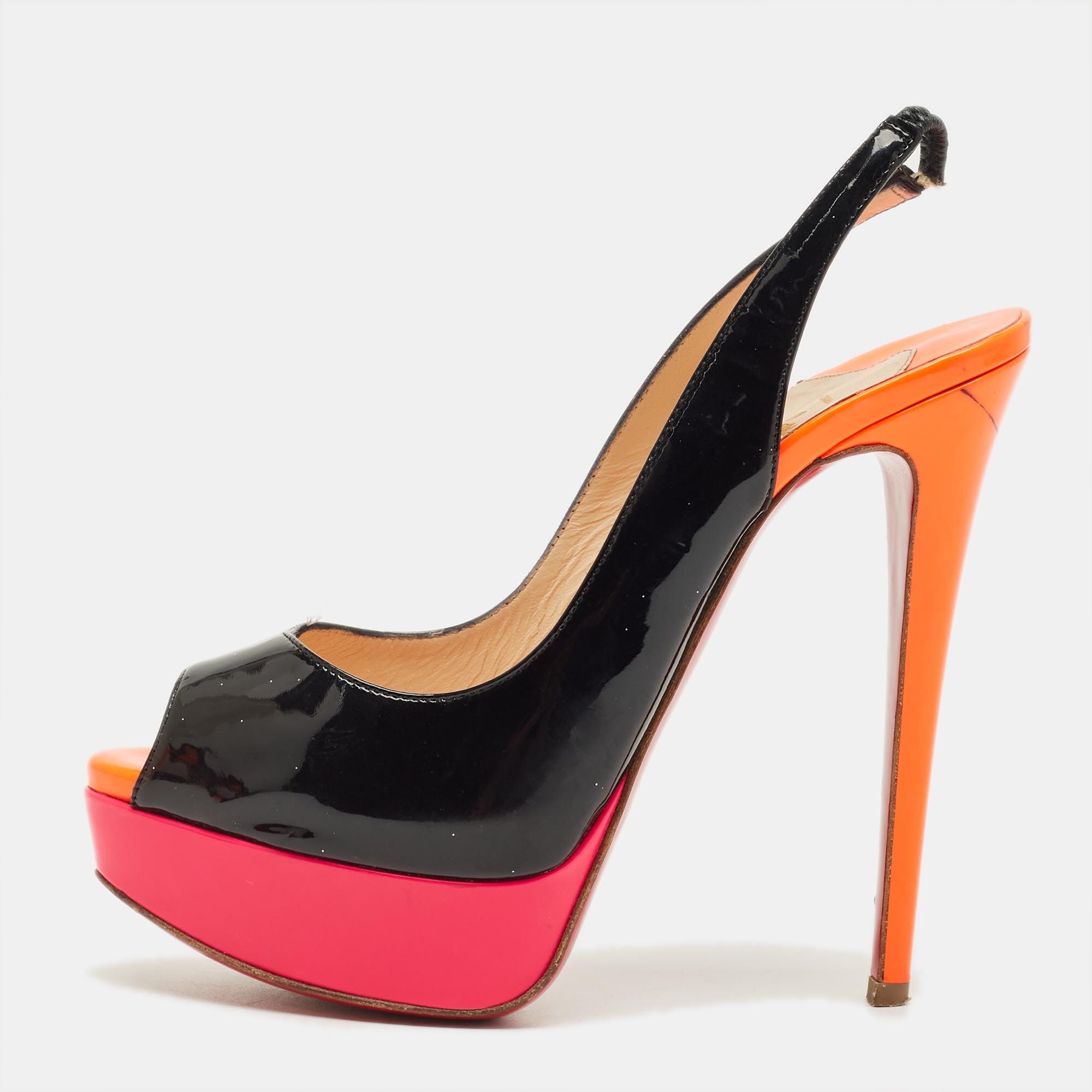 

Christian Louboutin Multicolor Patent Leather Private Number Slingback Sandals Size