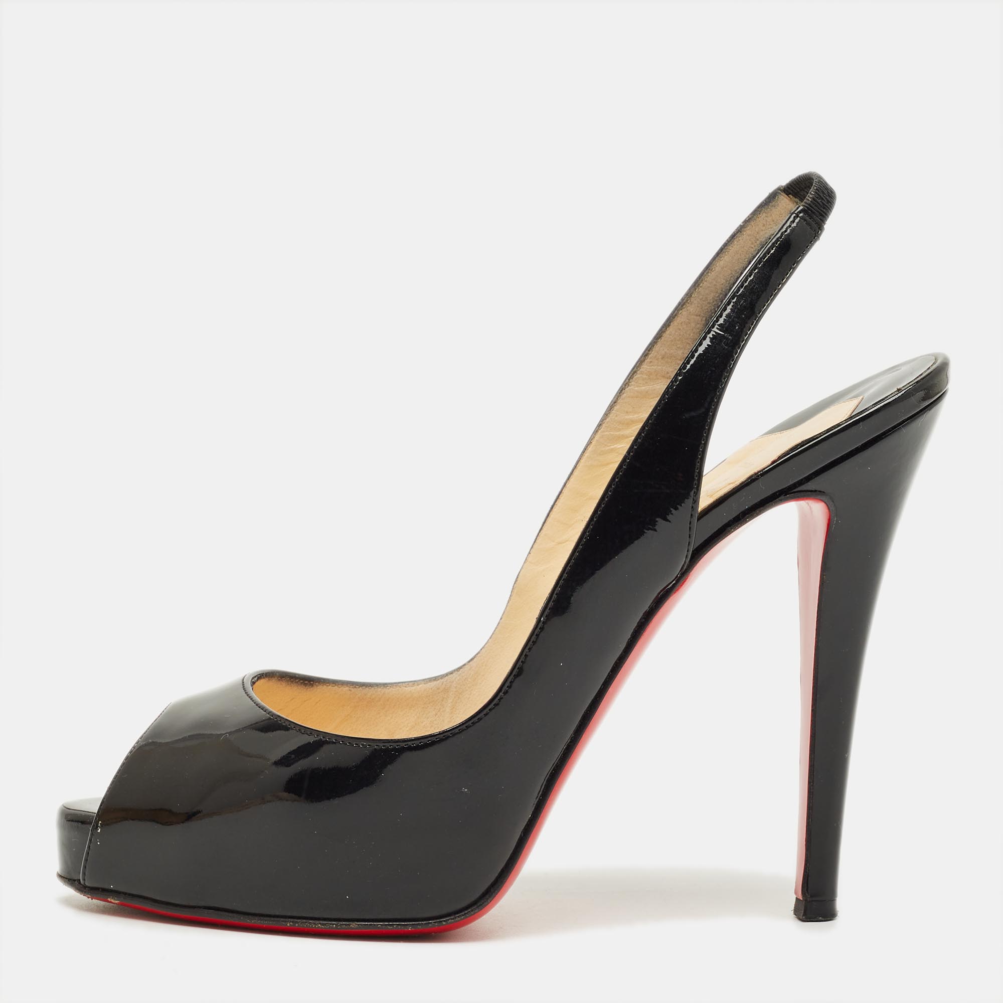 

Christian Louboutin Black Patent Leather Private Number Slingback Pumps Size