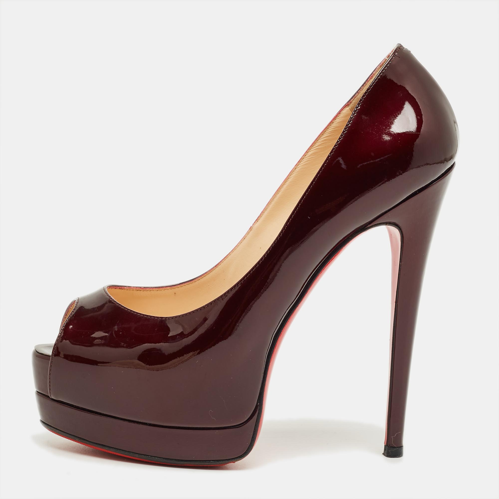 Pre-owned Christian Louboutin Burgundy Patent Leather Palais Royal Platform Pumps Size 36.5