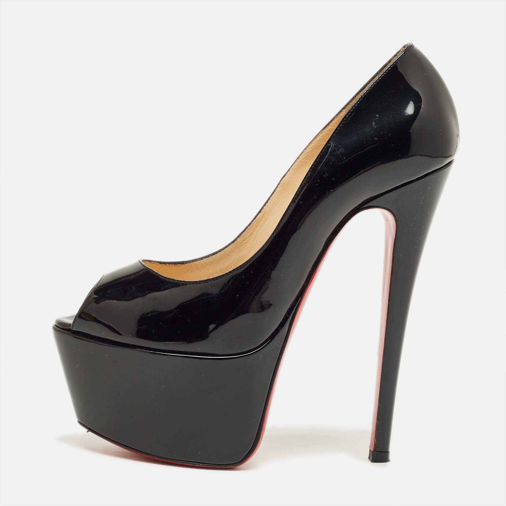 Pre-owned Christian Louboutin Black Patent Leather Vendome Platform Pumps Size 35.5