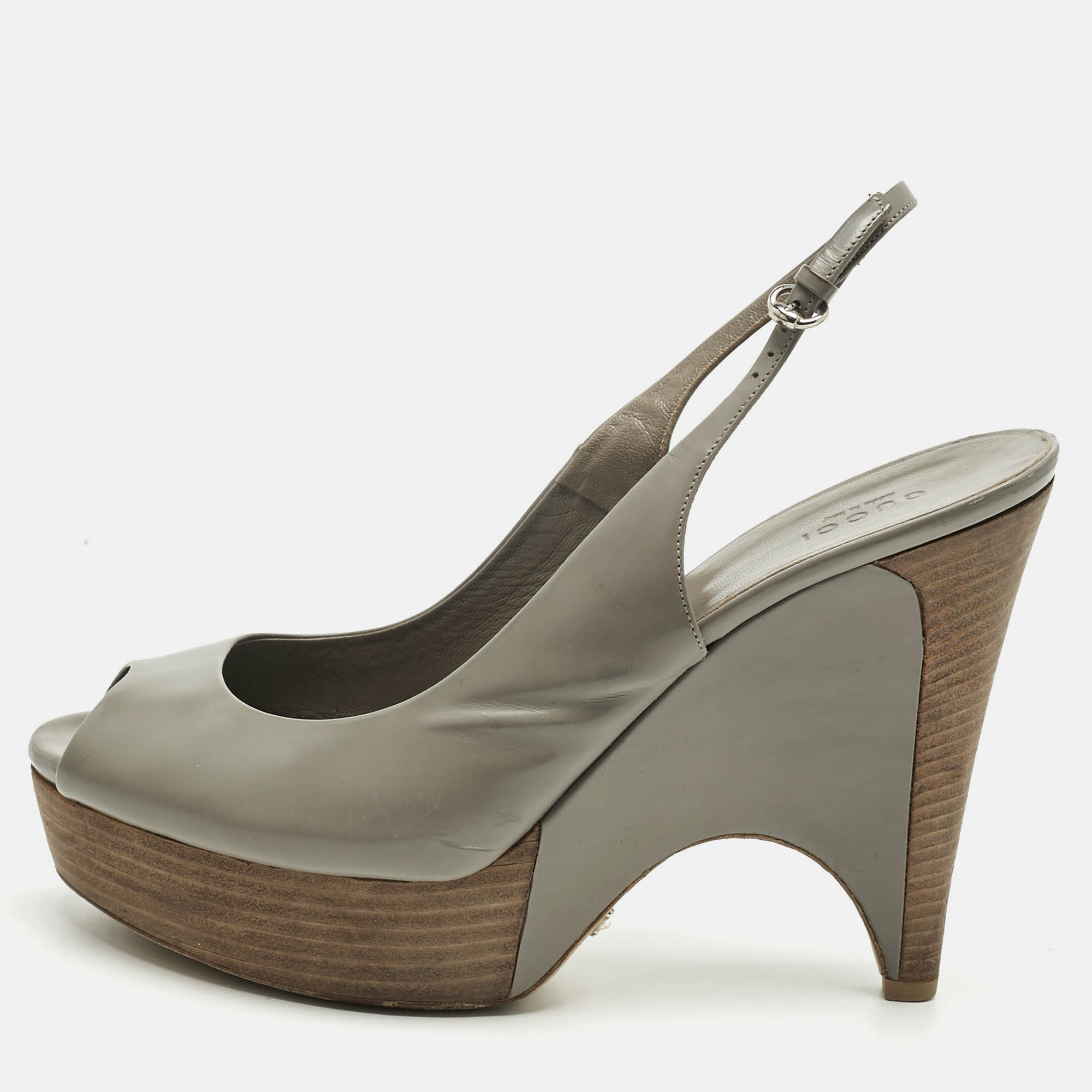 Pre-owned Christian Louboutin Grey Leather Slingback Wedge Pumps Size 40.5 In Gray