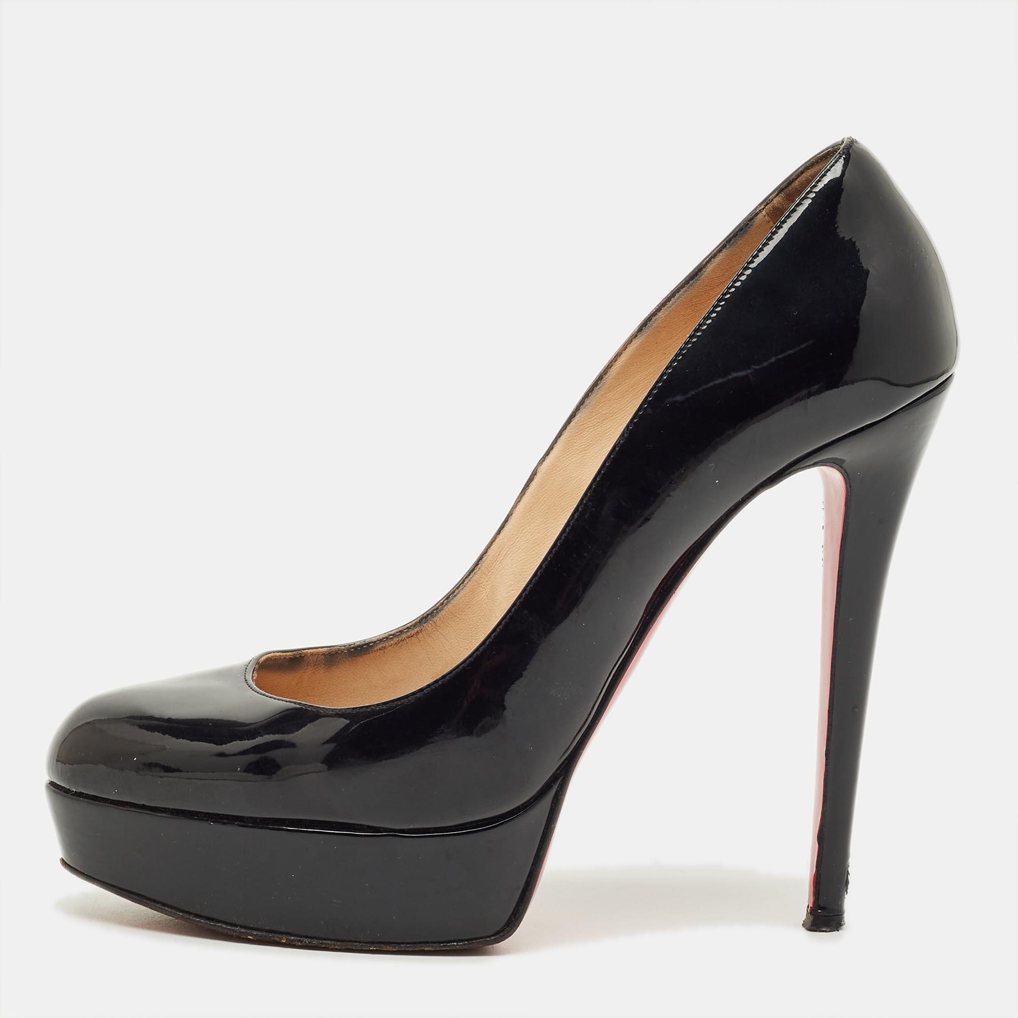 Pre-owned Christian Louboutin Black Patent Leather Bianca Platform Pumps Size 40