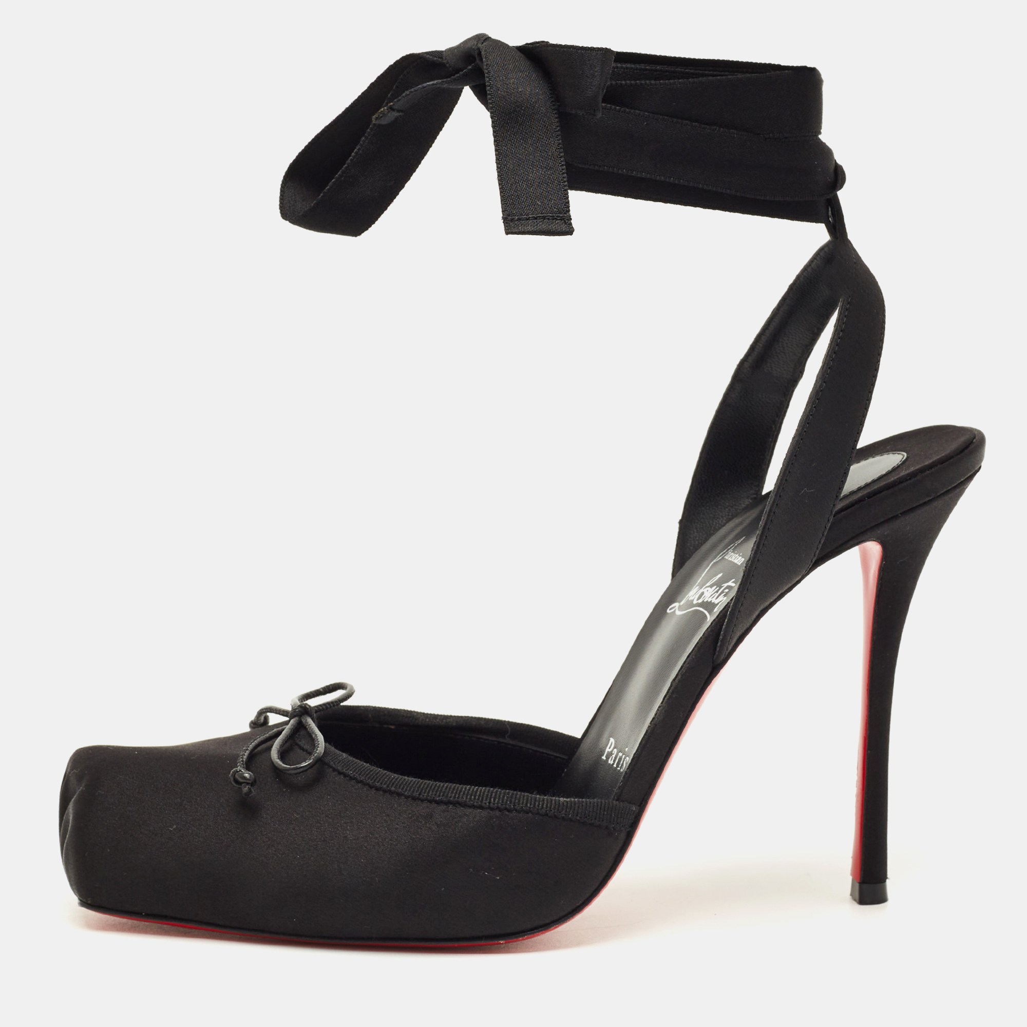 

Christian Louboutin Black Satin Cassia Lace-Up Pumps Size
