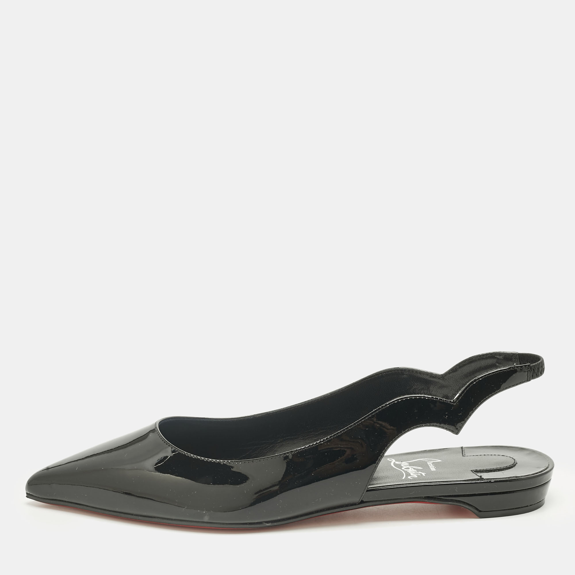 CHRISTIAN LOUBOUTIN Pre-owned Black Patent Leather Hot Chickita Slingback Flats Size 37.5