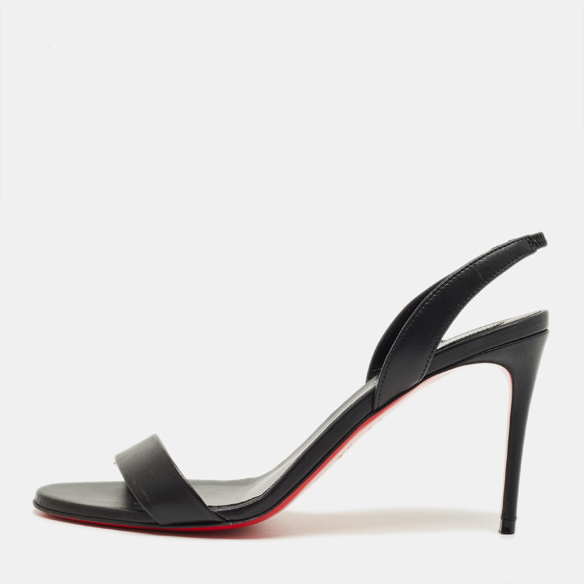 

Christian Louboutin Black Leather O Marylin Slingback Sandals Size