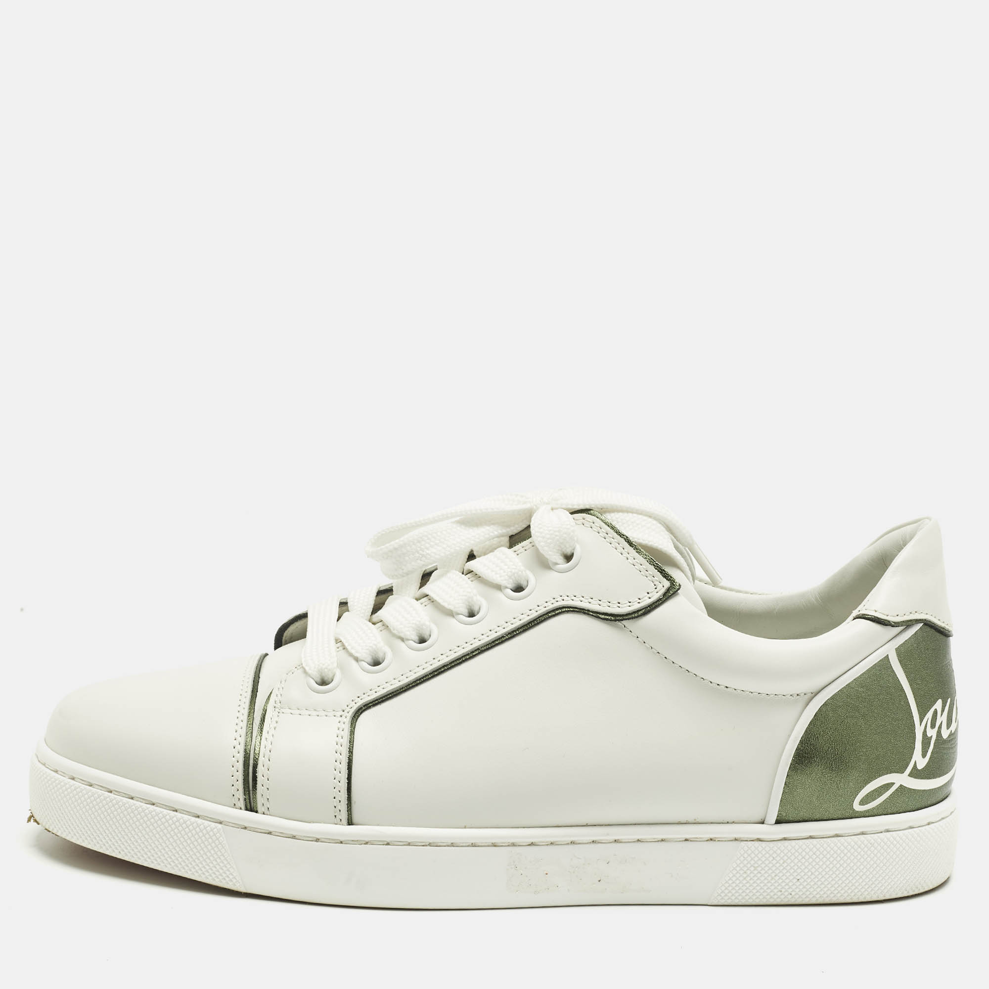 

Christian Louboutin White/Green Leather Fun Vieira Low Top Sneakers Size