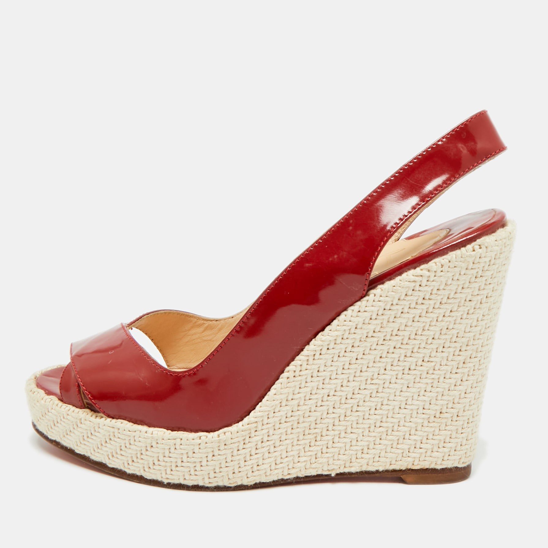 

Christian Louboutin Size  Red Patent Leather Platform Wedge Sandals