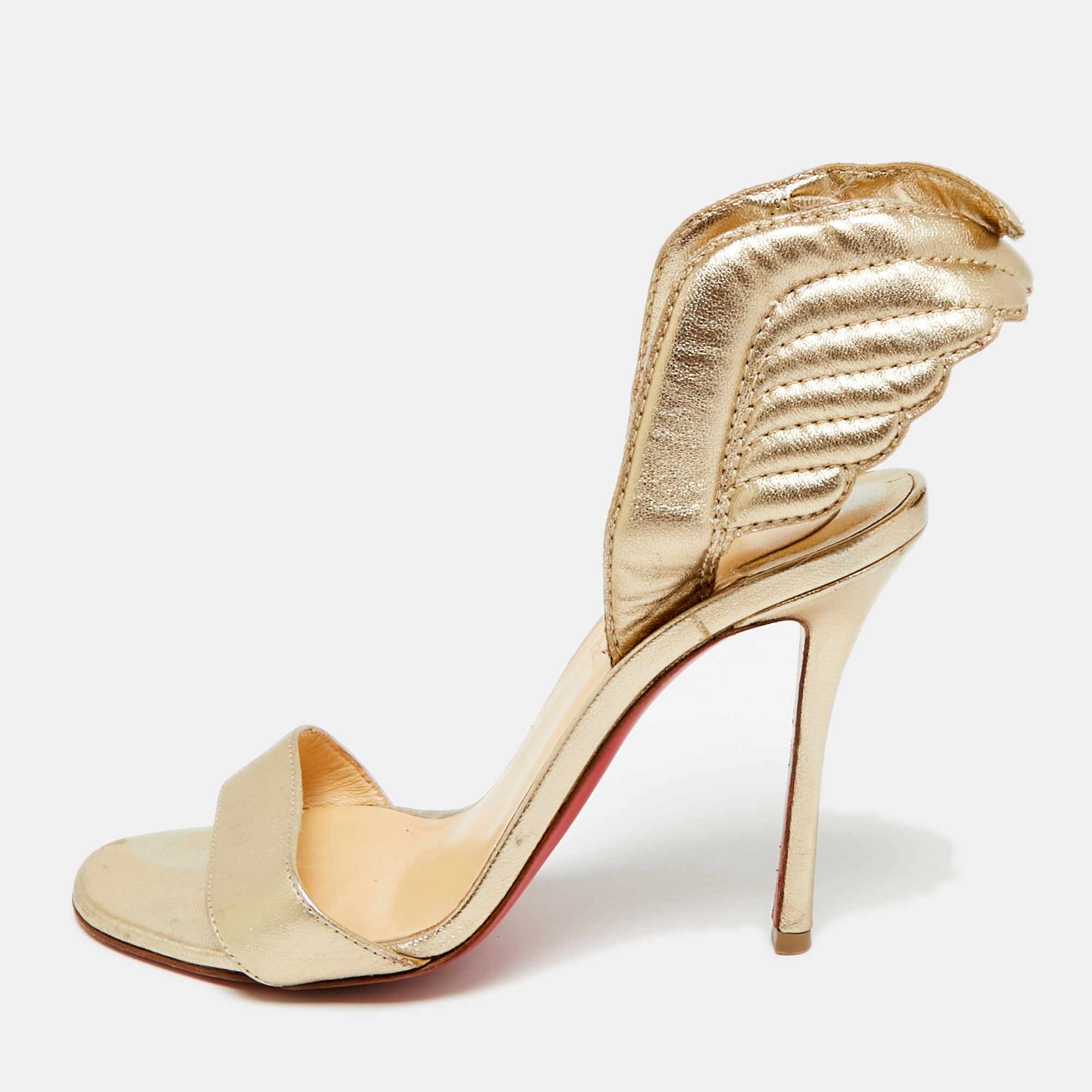 Pre-owned Christian Louboutin Samotresse Size 36.5 Metallic Gold Leather Wing Slingback Sandals