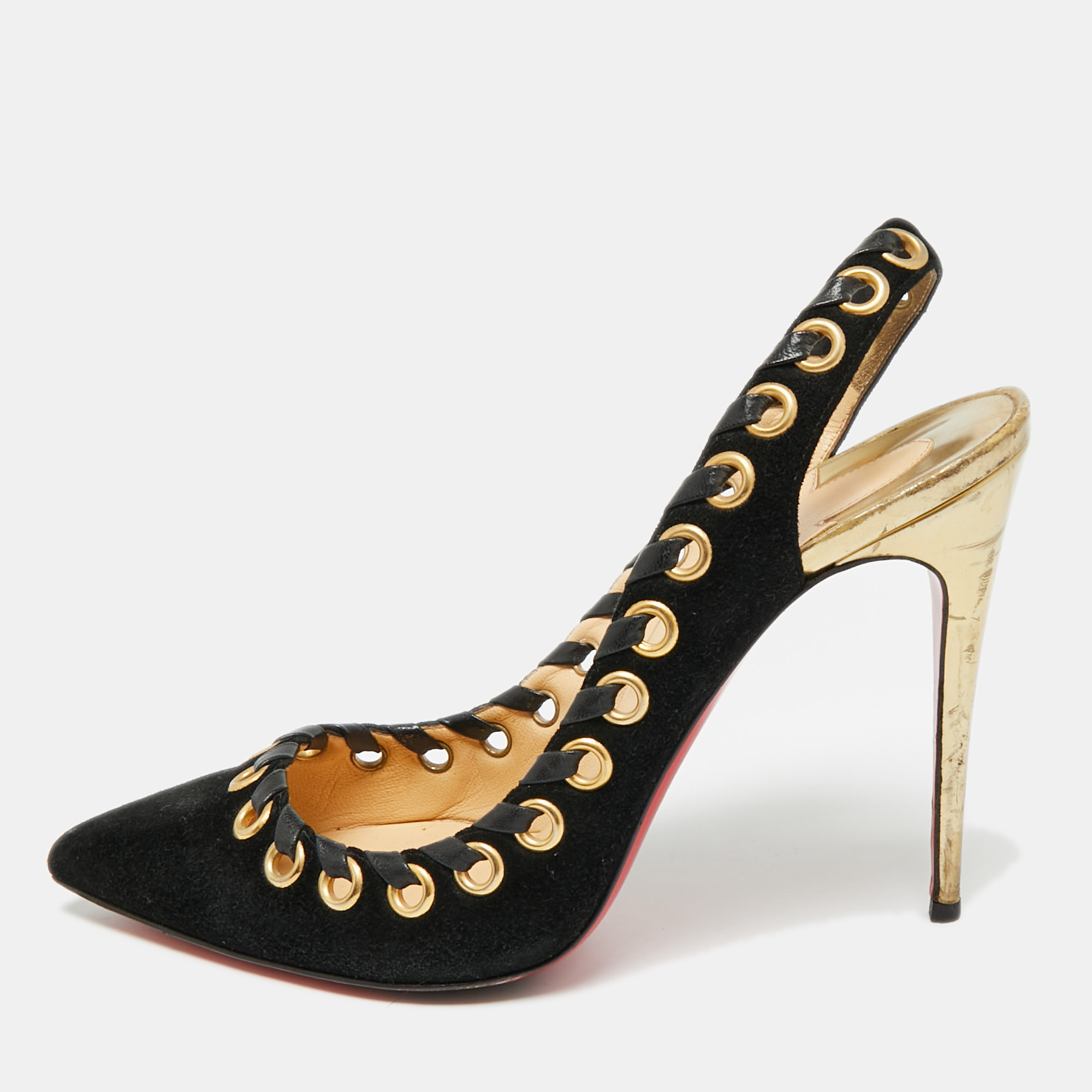 Pre-owned Christian Louboutin Ostri Size 39.5 Black Suede Pumps