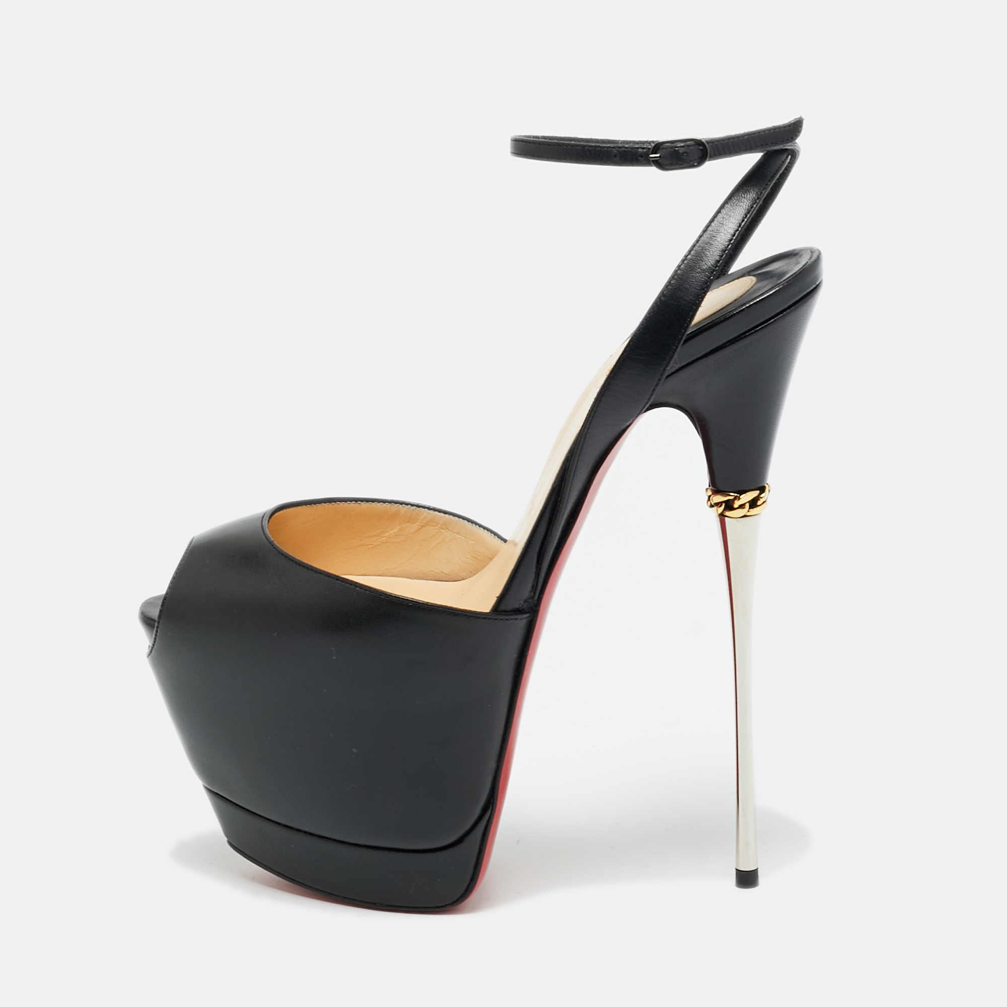 

Christian Louboutin Despressi Size  Black Leather Ankle Strap Sandals