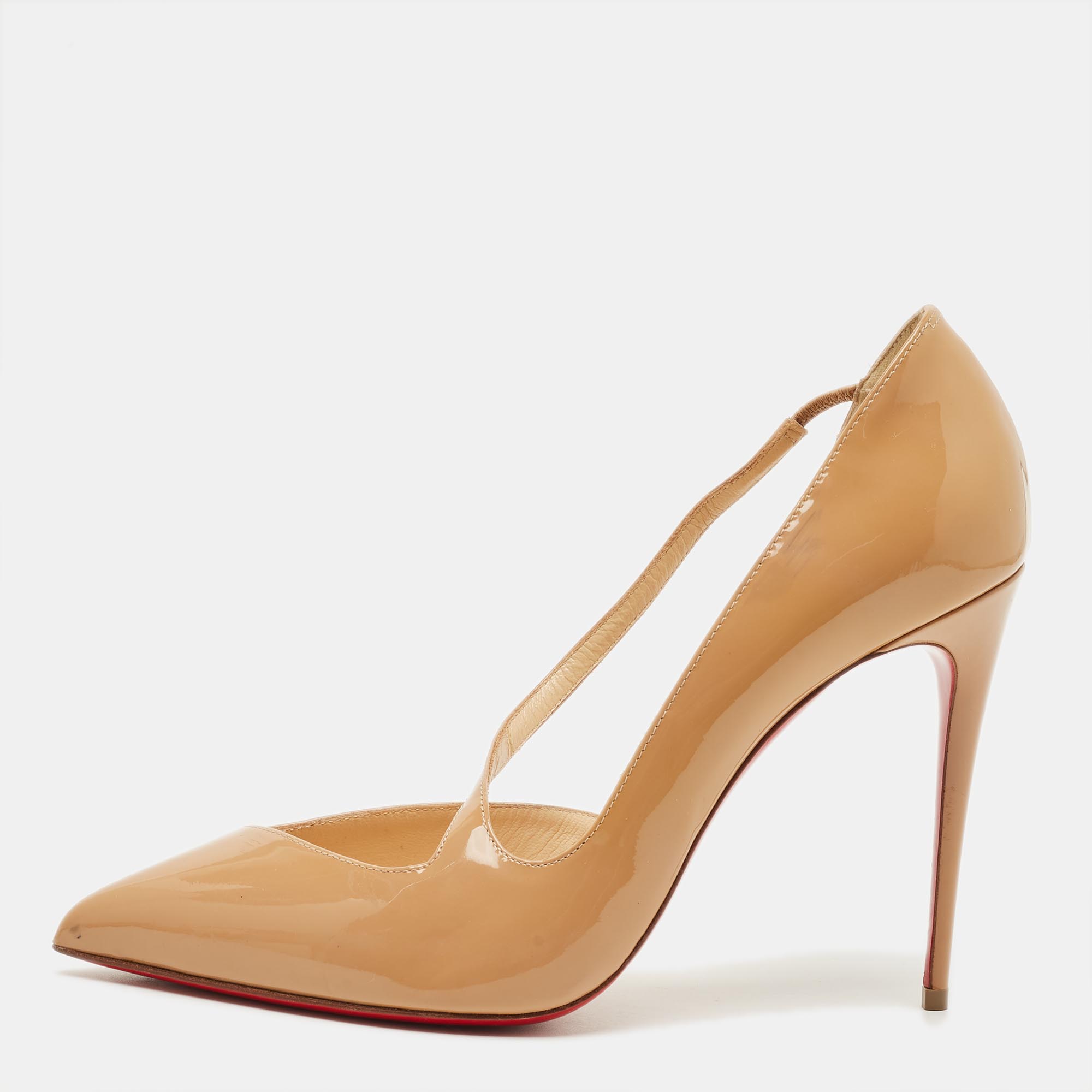 Pre-owned Christian Louboutin Jumping Size 40.5 Beige Patent Leather D'orsay Pumps In Sand