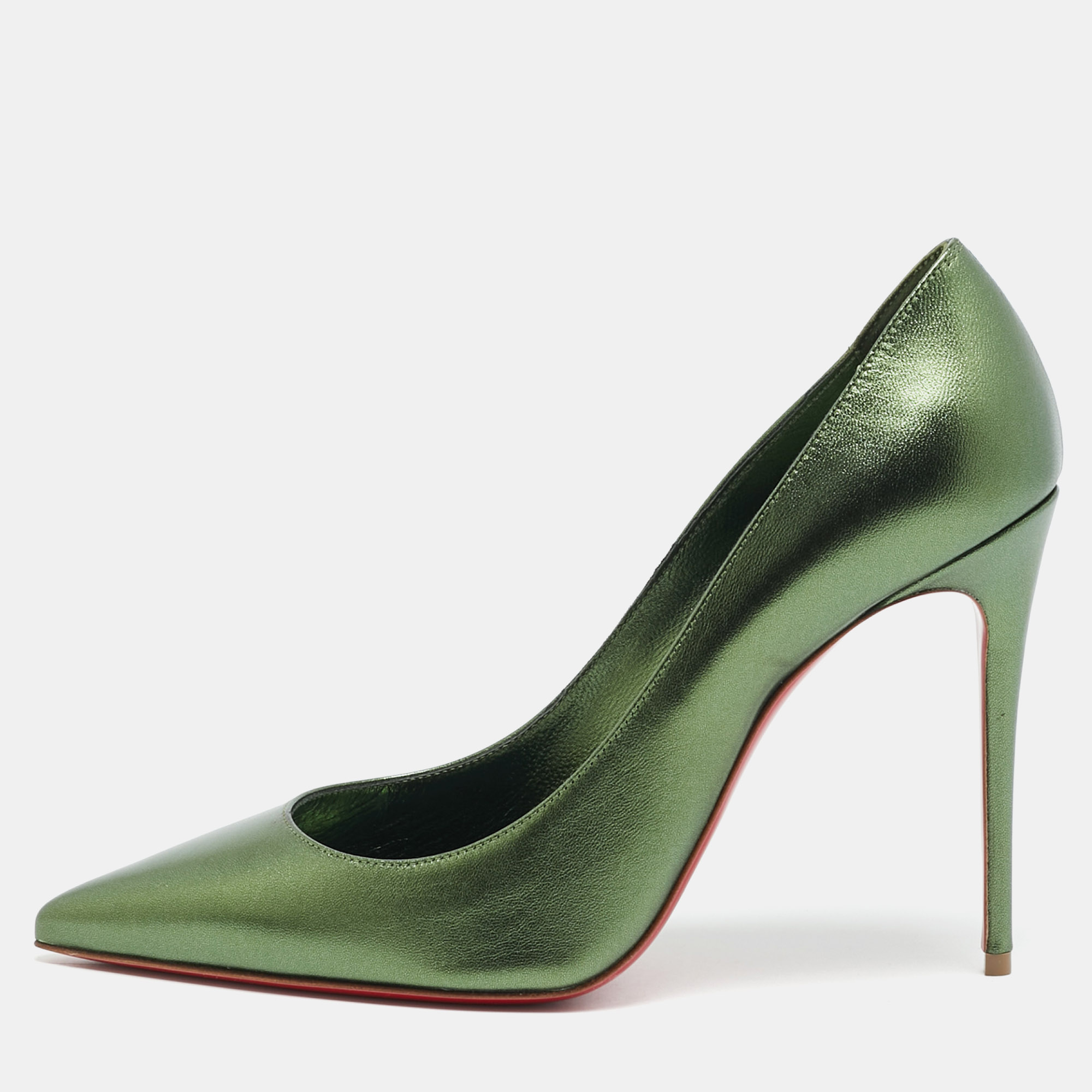 

Christian Louboutin Kate 100 Size  Metallic Green Leather Pumps