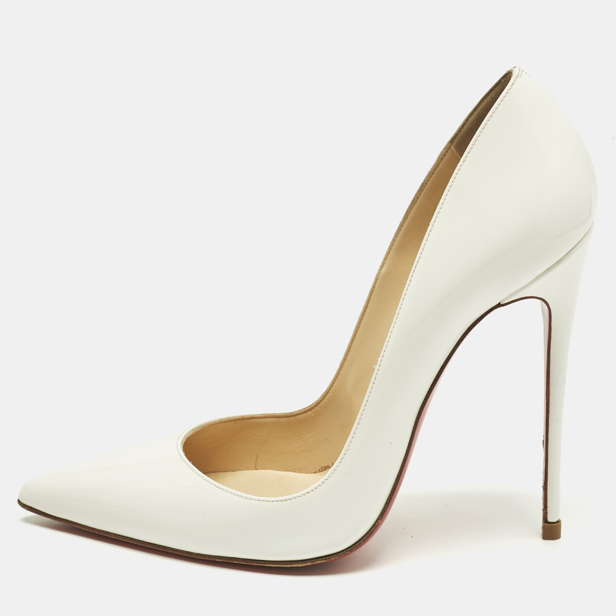 

Christian Louboutin So Kate Size  White Patent Leather Pumps