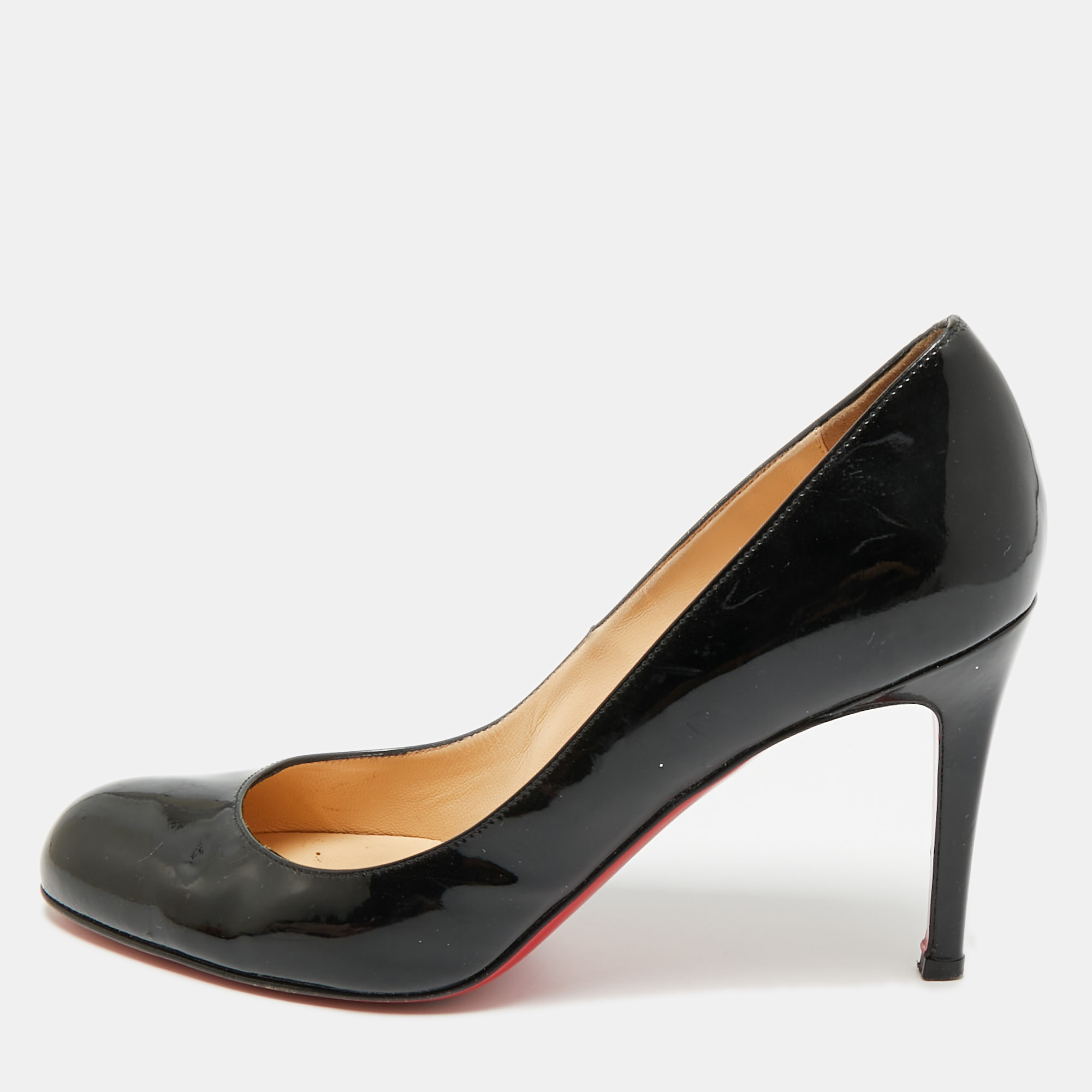 Click to view more detailed imagery on our partner's website Pre-owned Christian Louboutin Ron Ron Size 38.5 Black Patent Leather Pumps