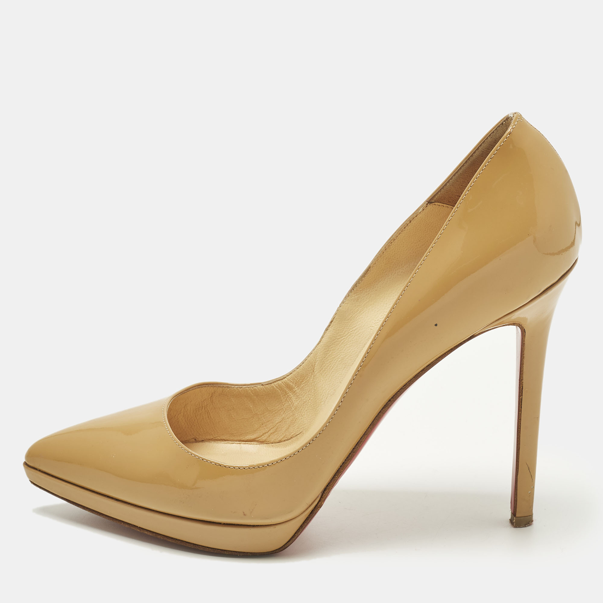 

Christian Louboutin Pigalle Plato Size  Beige Patent Leather Pumps