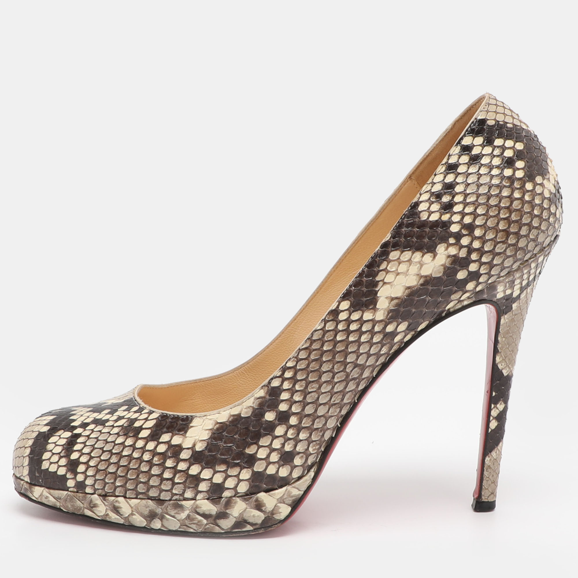 Click to view more detailed imagery on our partner's website Pre-owned Christian Louboutin Simple Size 38.5 Brown/beige Python Pumps