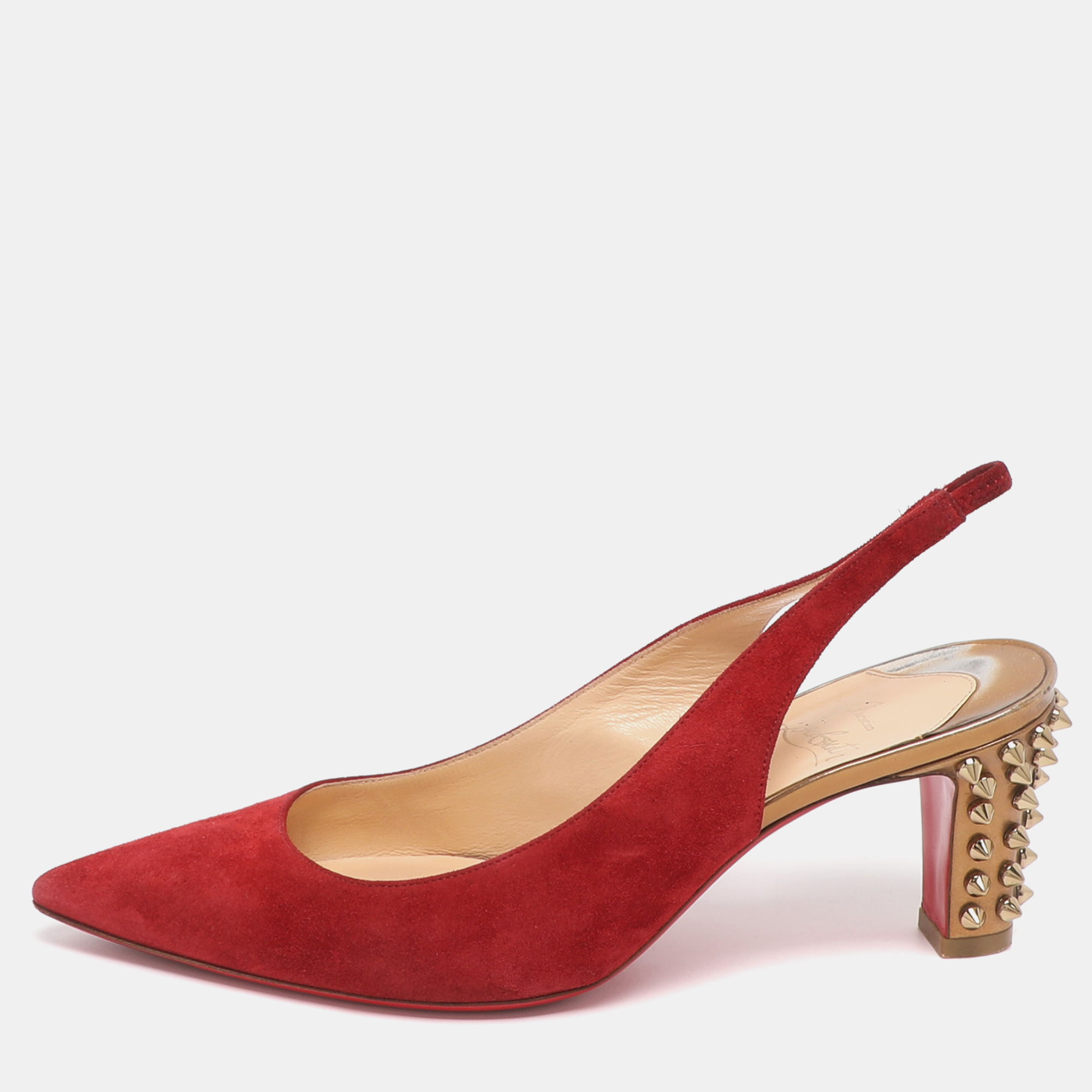 

Christian Louboutin Lemer Size  Red Suede Slingback Pumps