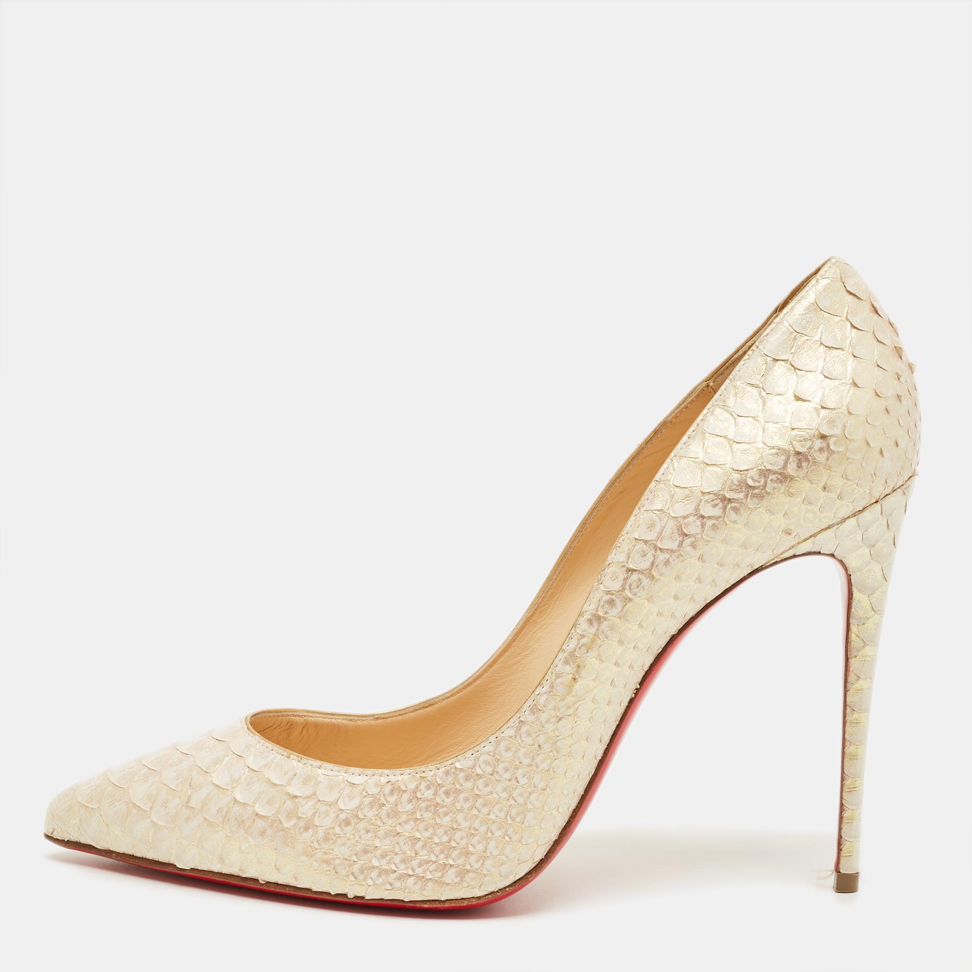 Pre-owned Christian Louboutin Pigalle Follies Size 40.5 Beige Python Leather Pumps In Sand