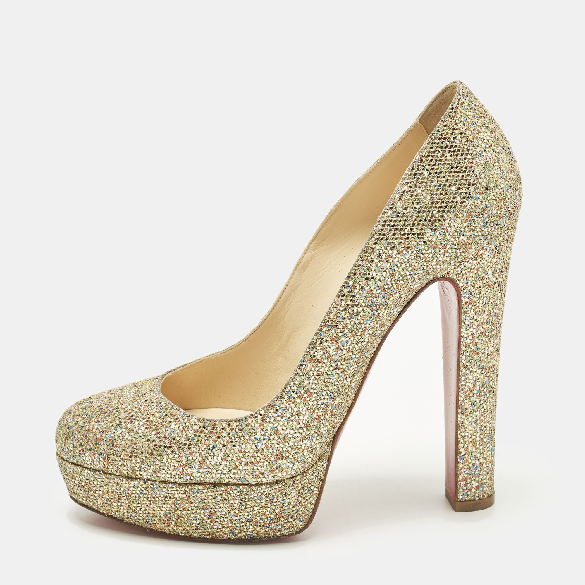 

Christian Louboutin Simple Size  Multicolor Glitter Platform Pumps