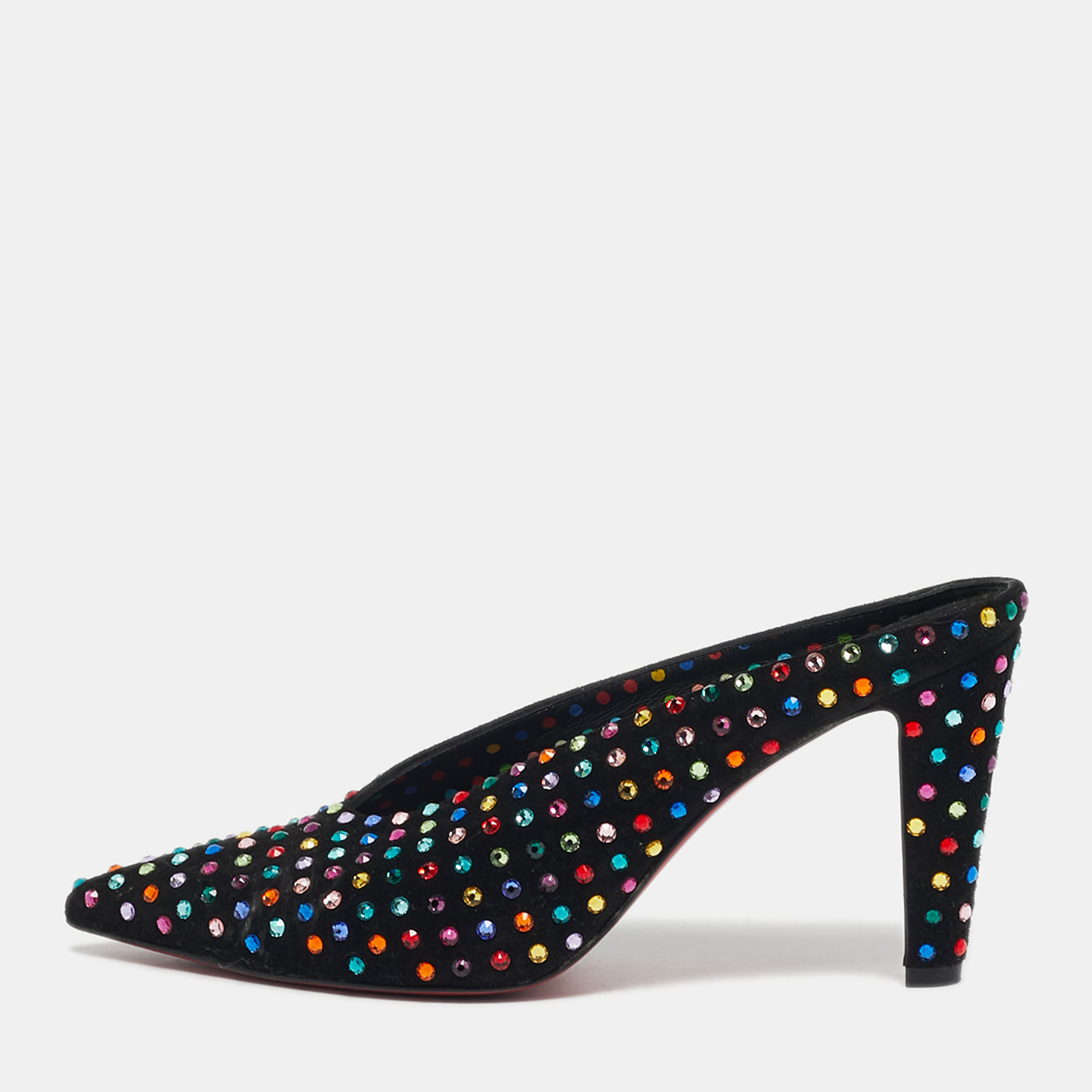 

Christian Louboutin Veryvee Strass Boum Size  Black Suede Multicolor Crystal Embellished Mules