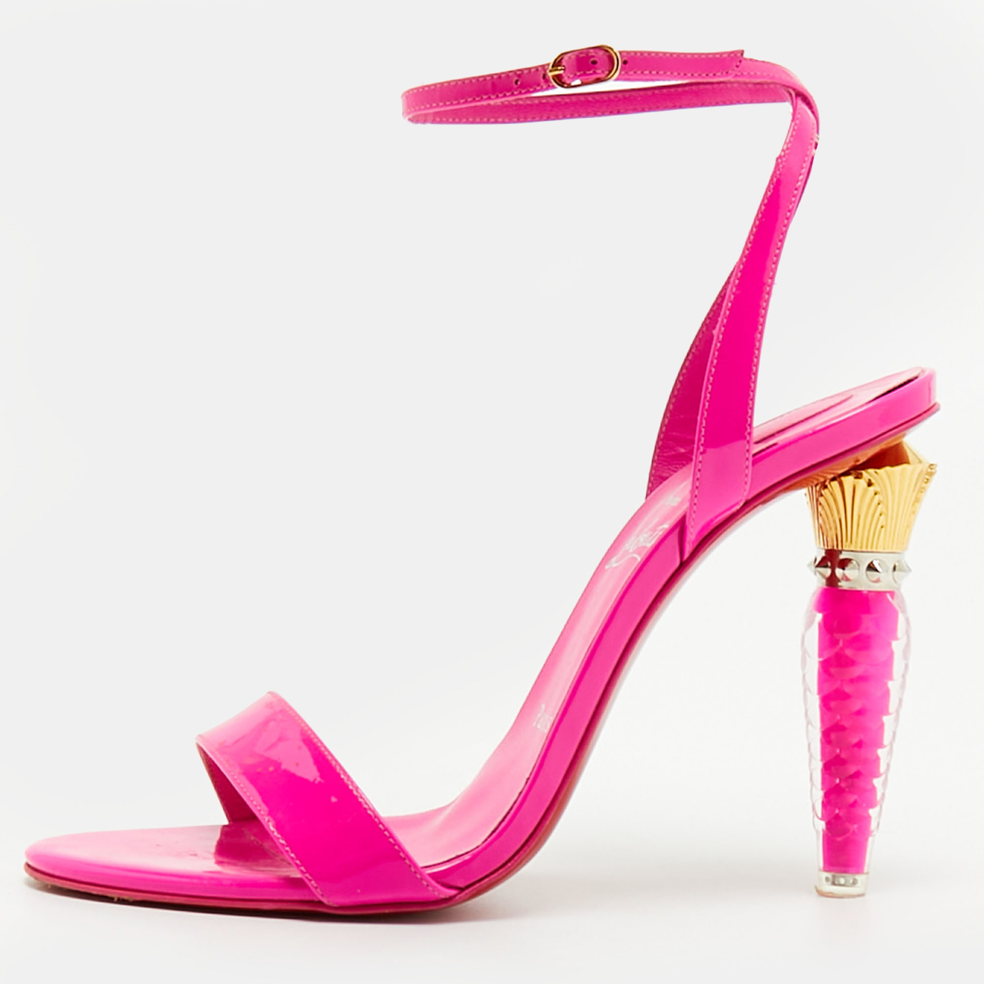 Pre-owned Christian Louboutin Lipgloss Size 39 Fuchsia Patent Leather Ankle Strap Sandals In Pink