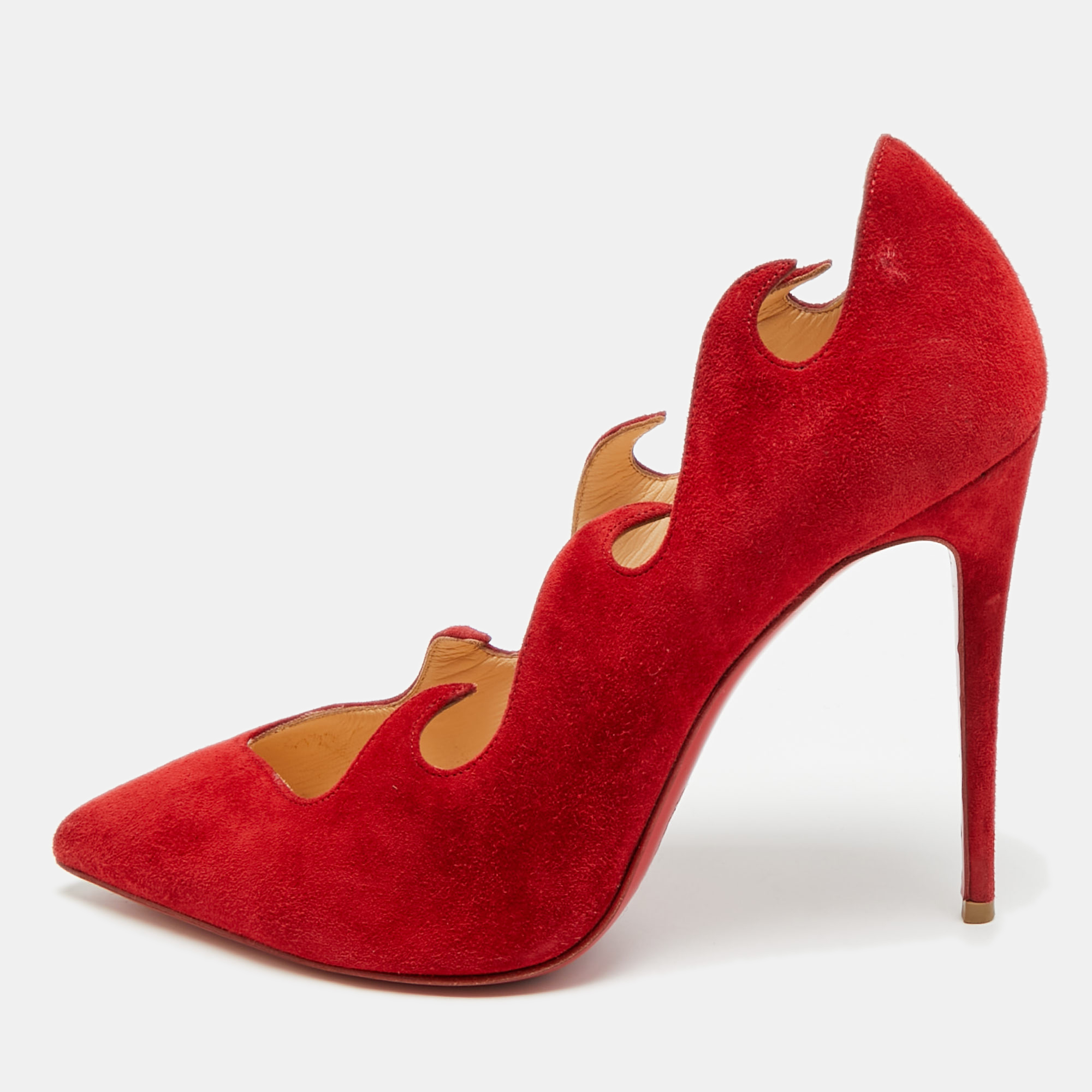 

Christian Louboutin Olavague Flame Size  Red Suede Pumps